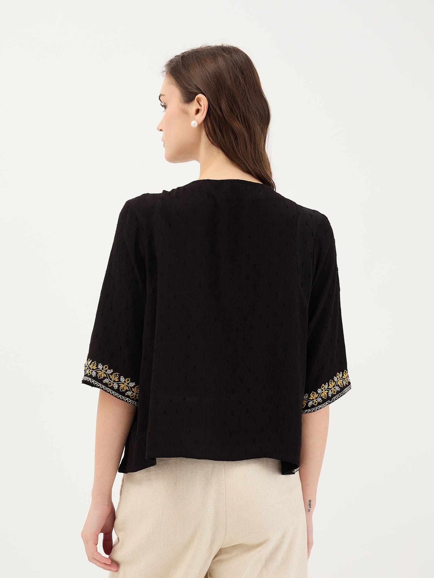 Elle Women Black Solid Round Neck Top - Image 5