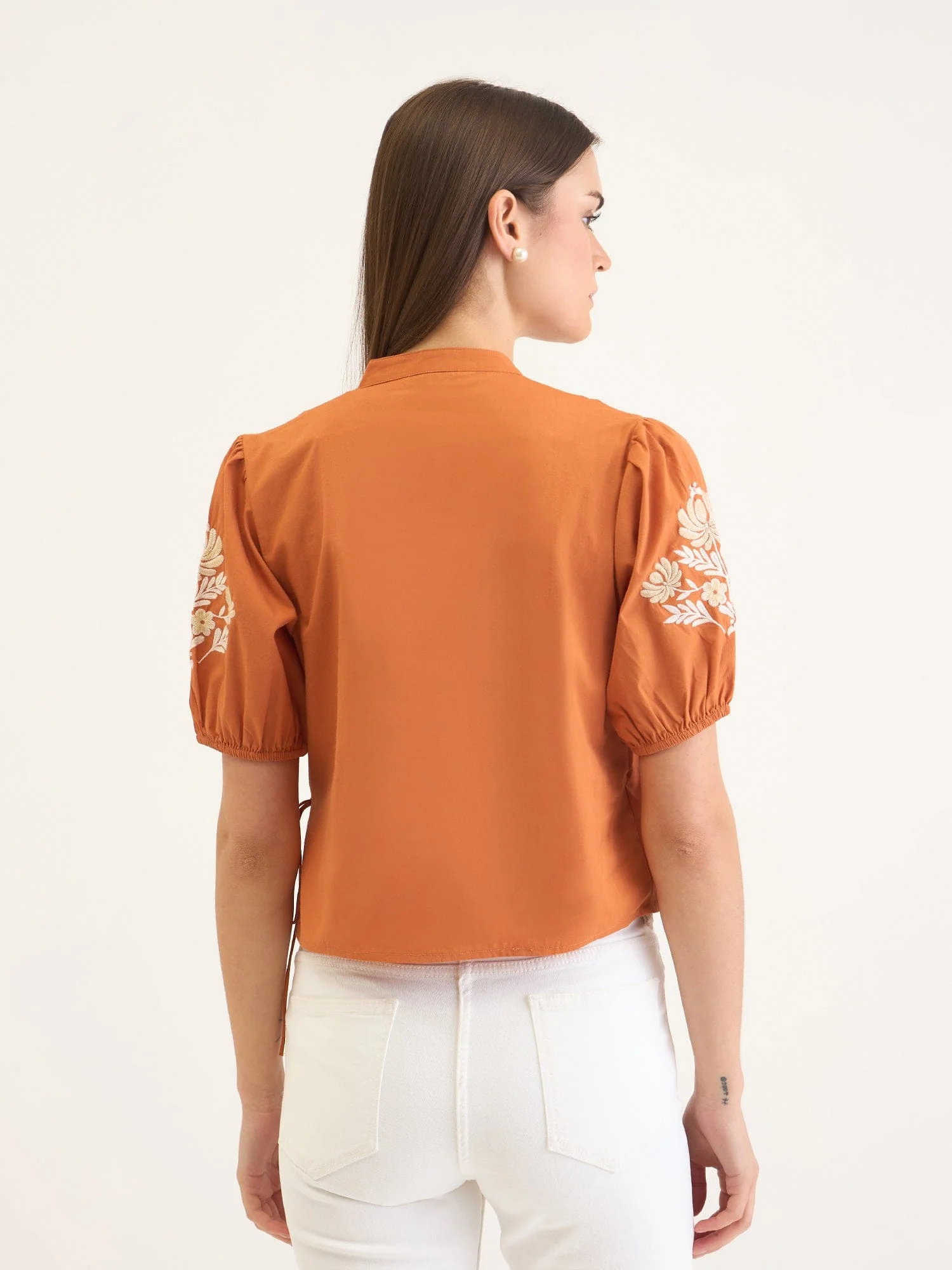 Elle Women Brown Embroidered V Neck Top - Image 3