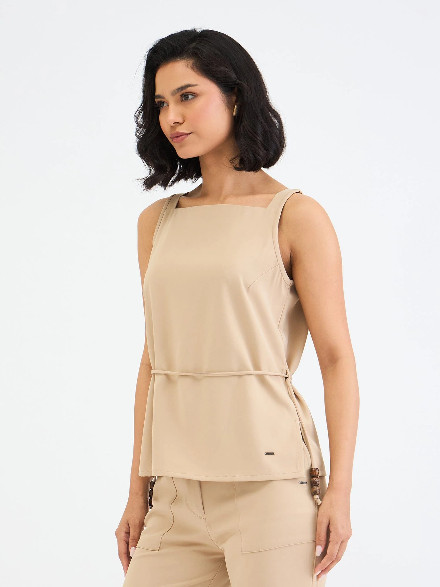 Elle Women Beige Solid Square Neck Top - Image 2