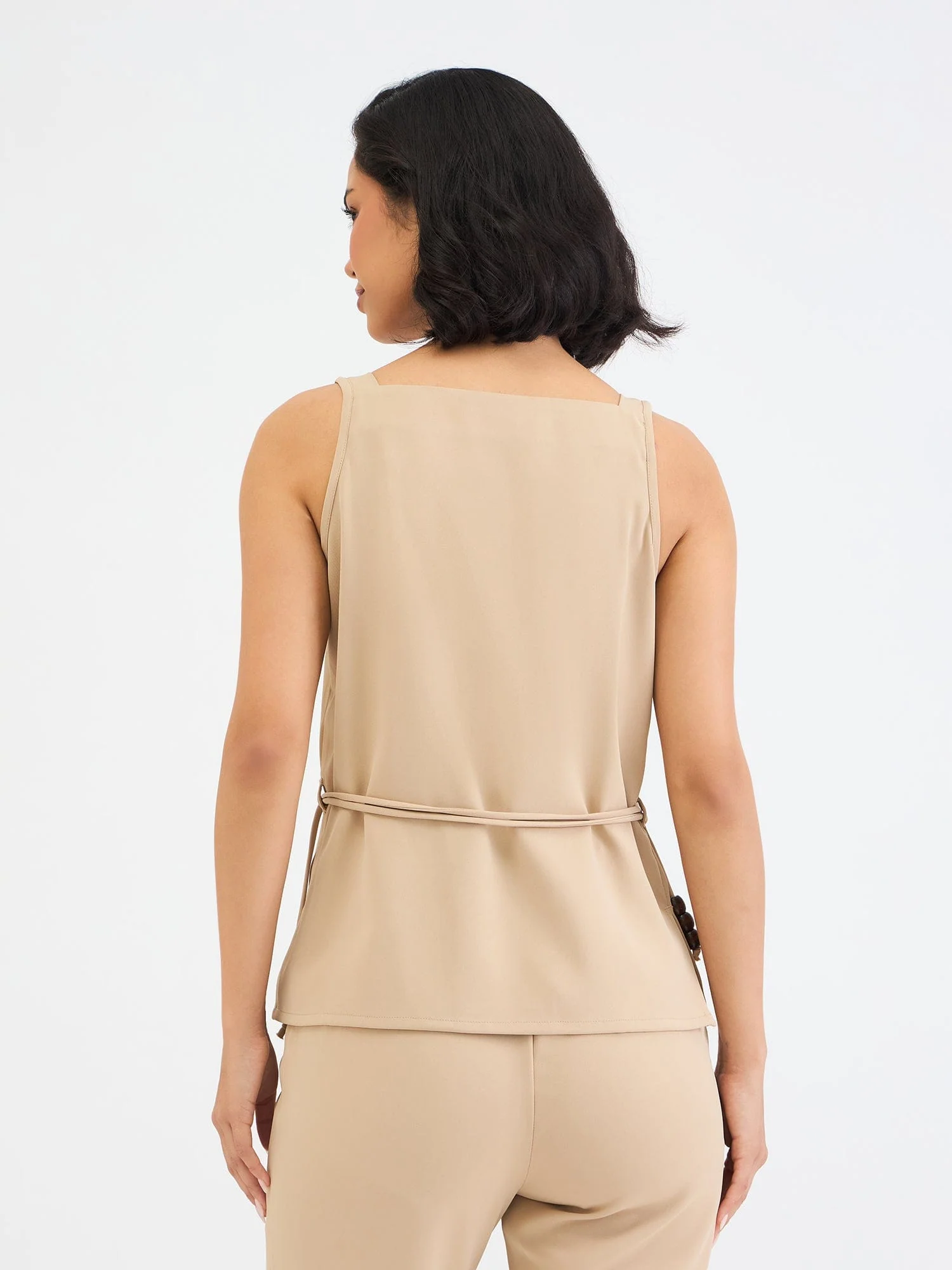 Elle Women Beige Solid Square Neck Top - Image 3