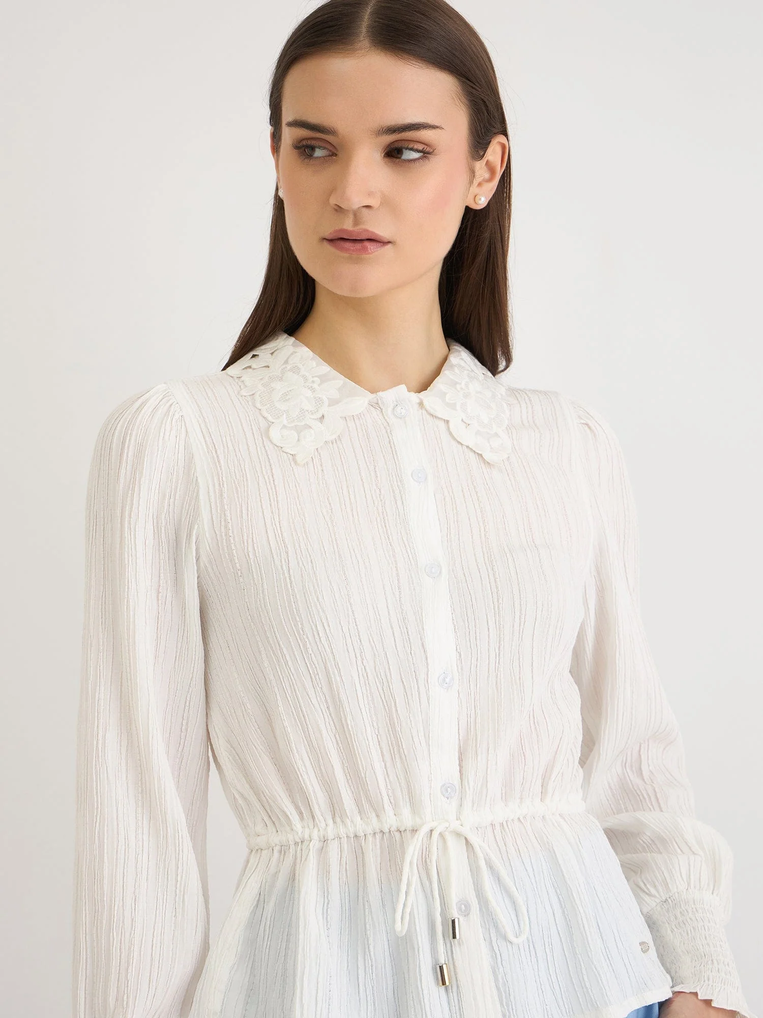 Elle Women White Solid Collar Top - Image 4