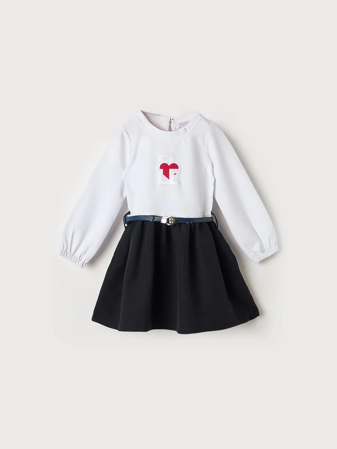 ELLE Girls Blue & White Solid Round Neck Dress