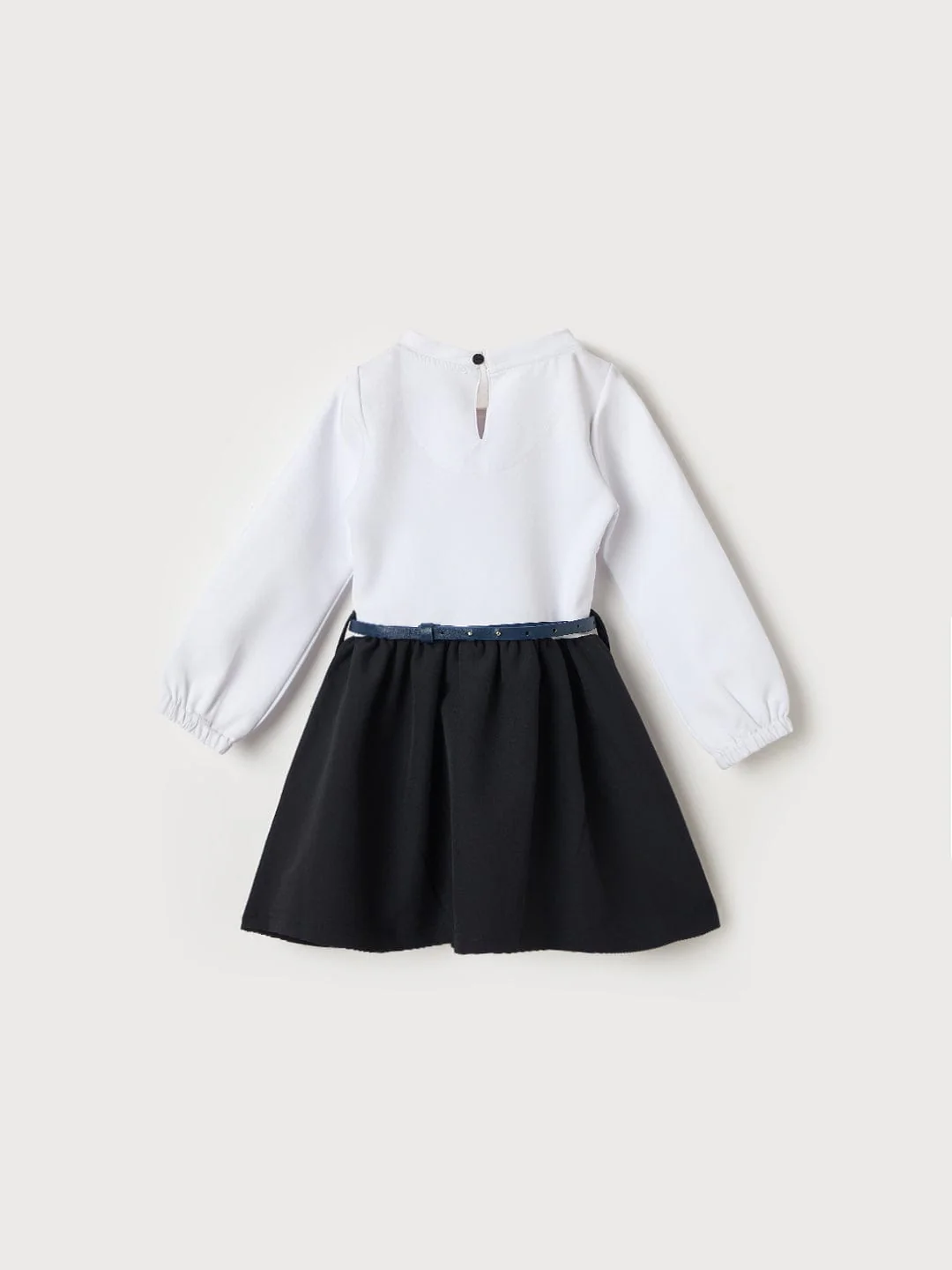 ELLE Girls Blue & White Solid Round Neck Dress - Image 2