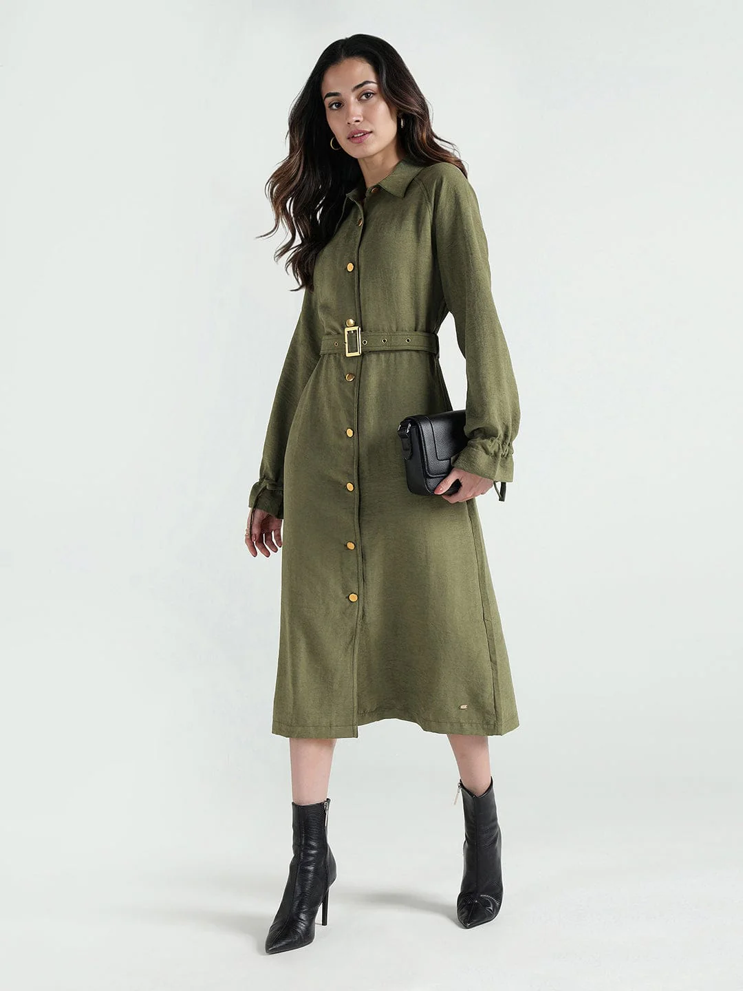 Elle Women Green Solid Collar Dress - Image 2