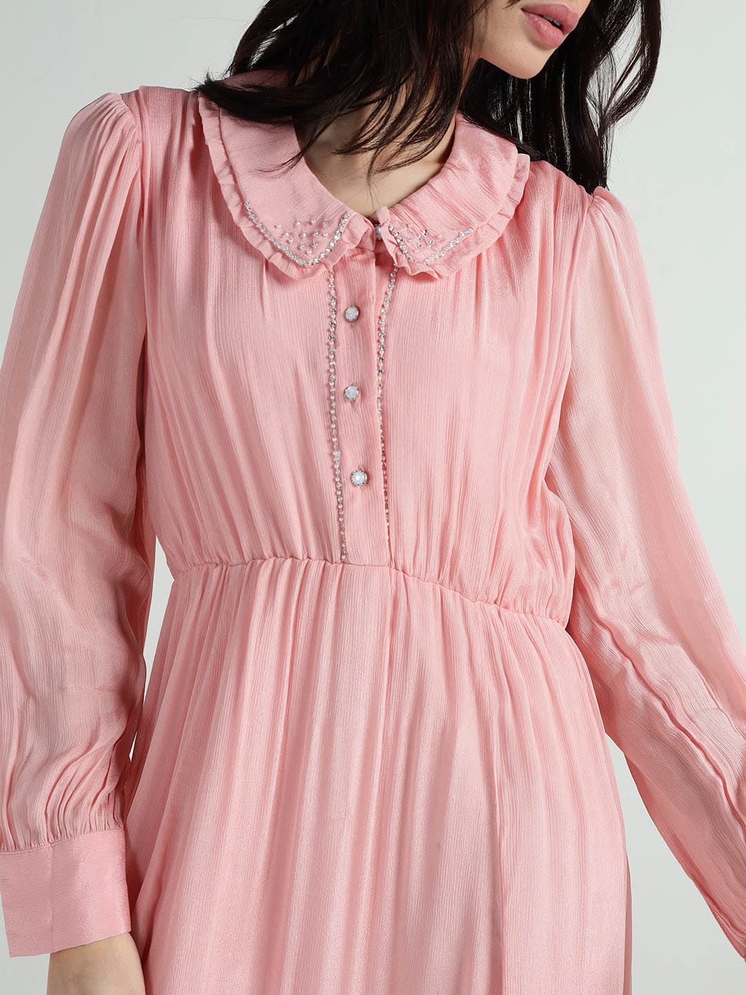 Elle Women Pink Solid Collar Dress - Image 6