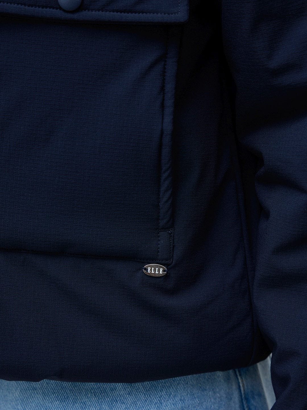 ELLE Women Navy Blue Solid Band Neck Jacket - Image 7