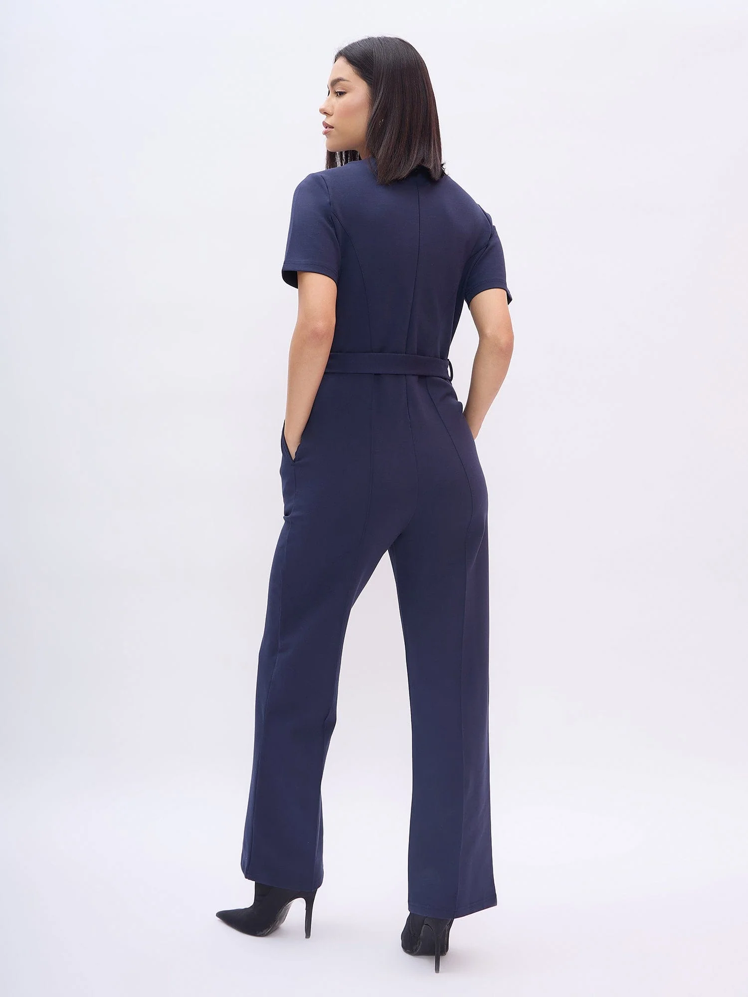 Elle Women Blue Solid Round Neck Jumpsuit - Image 5