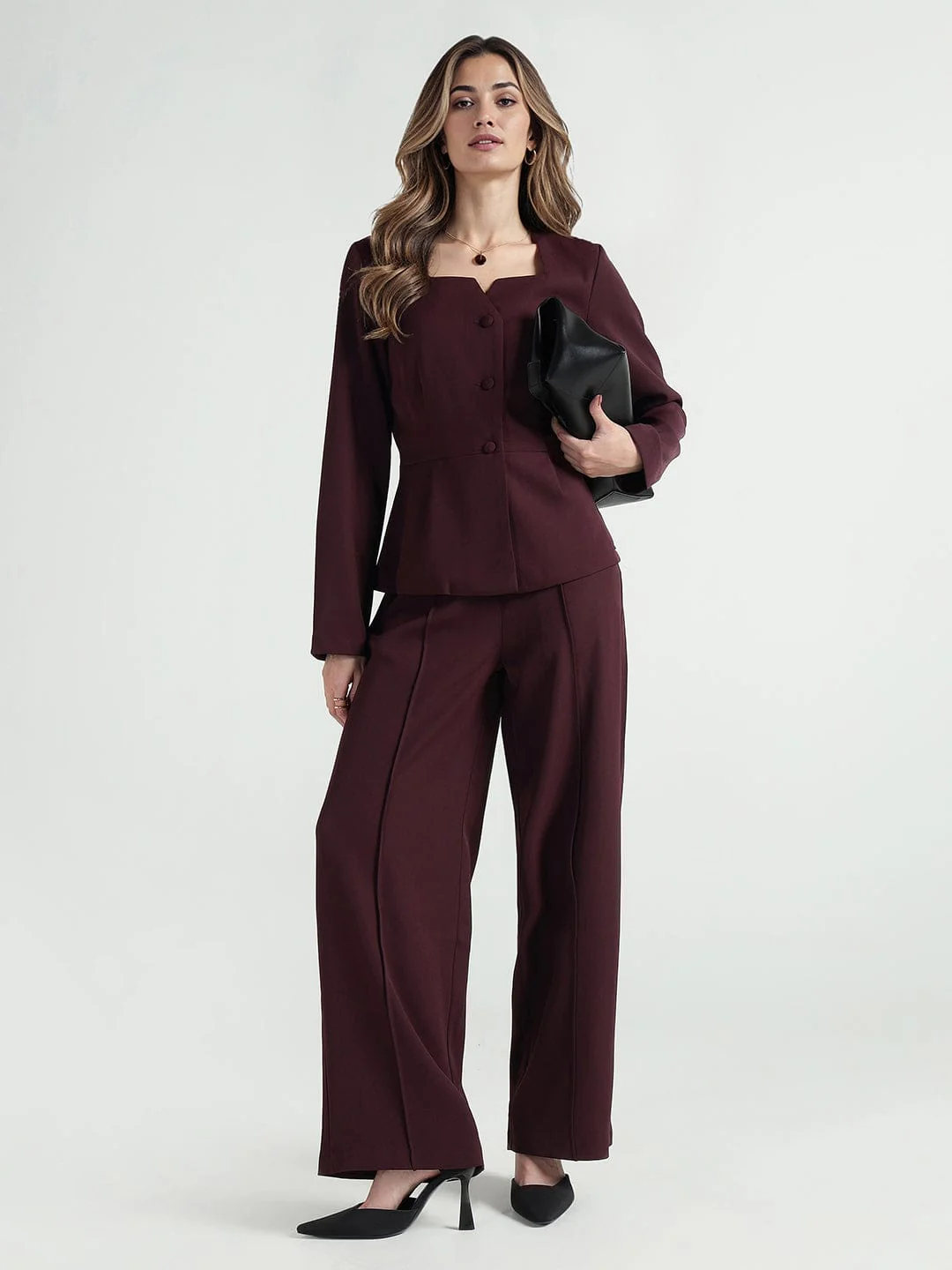 Elle Women Red Fit And Flare Solid Trouser - Image 2