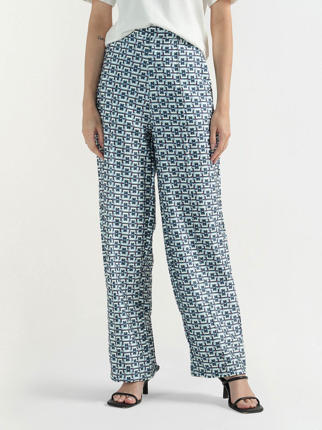 Elle Women Multi Relaxed Fit Geometric Print Trouser
