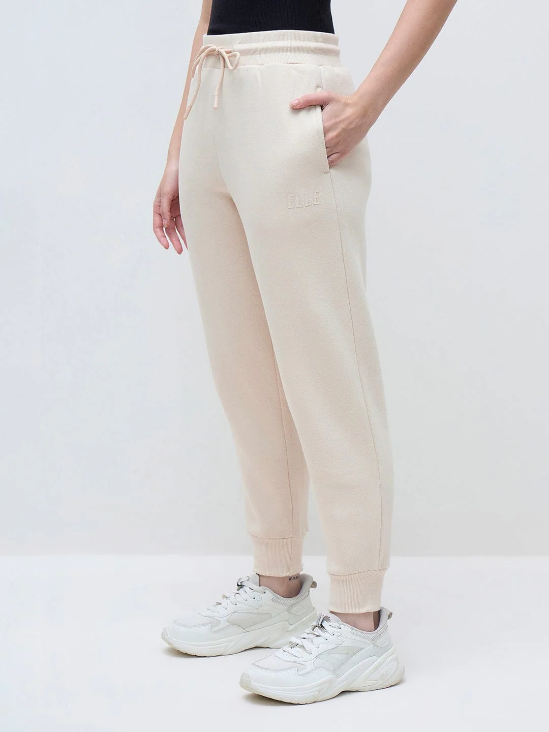 ELLE Women Cream Blended Solid Sweatpant - Image 2