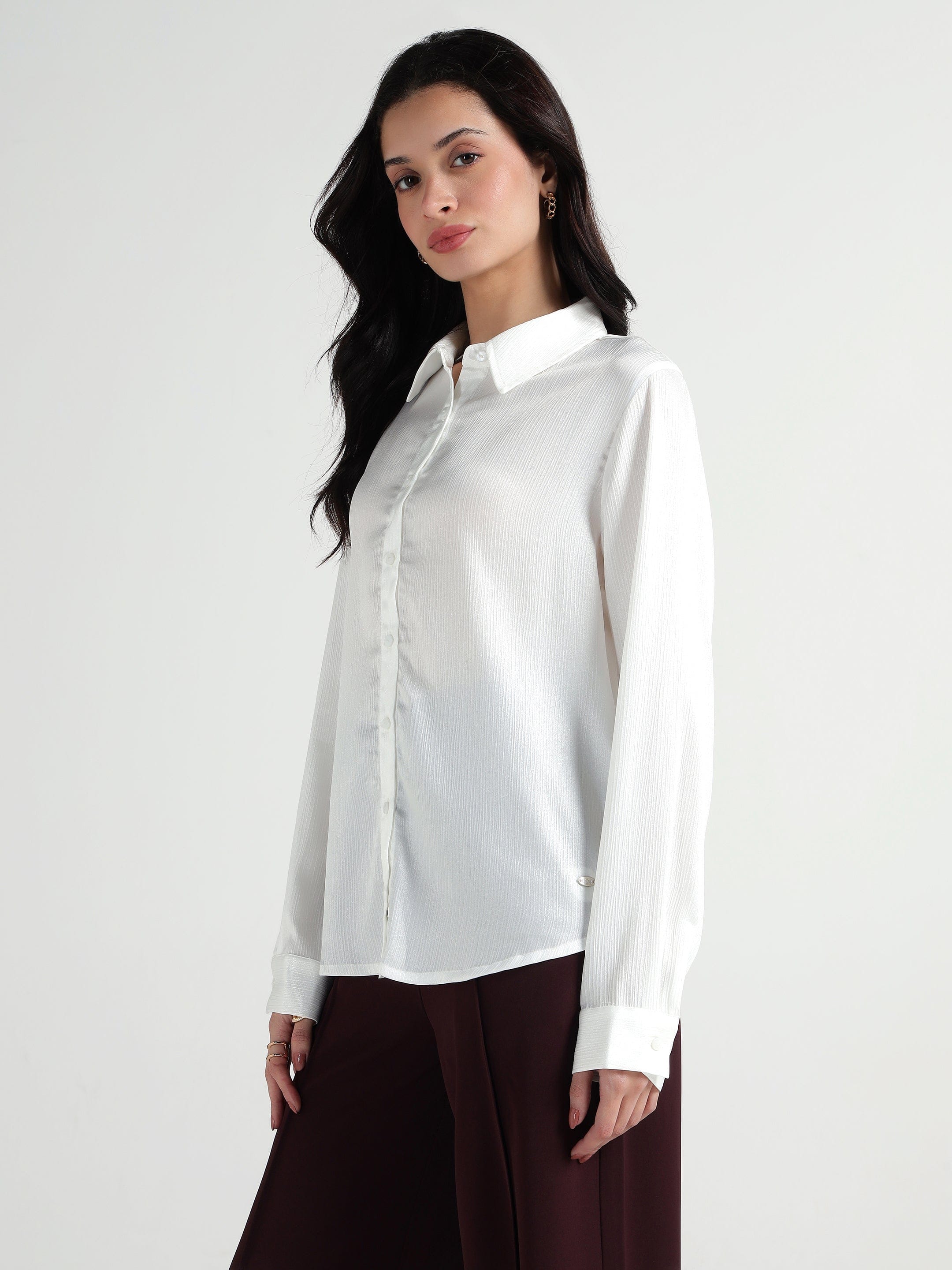 Elle Women White Plain Collar Shirt - Image 6