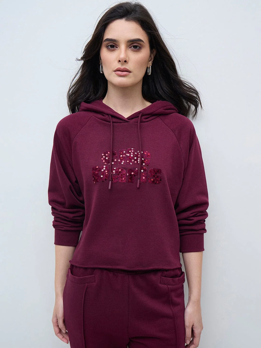 ELLE Womens Red Elle Branding Solid Hoodie - Image 2