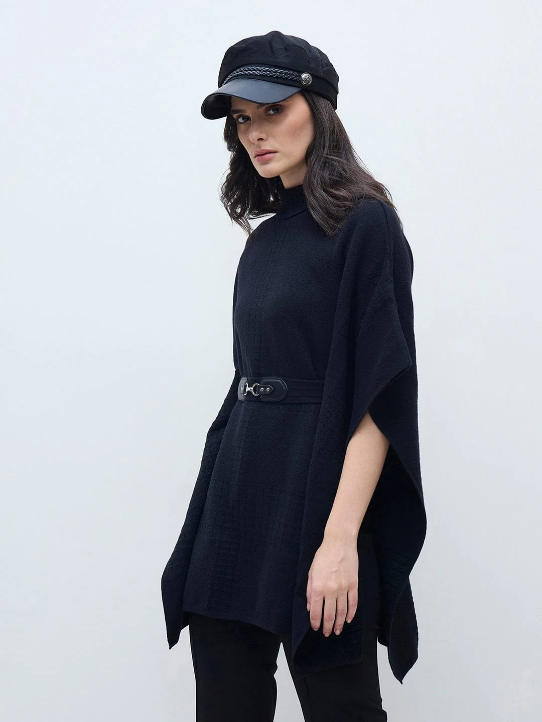 ELLE Women Black Blended Solid High Neck Flat Knitted Sweater - Image 2
