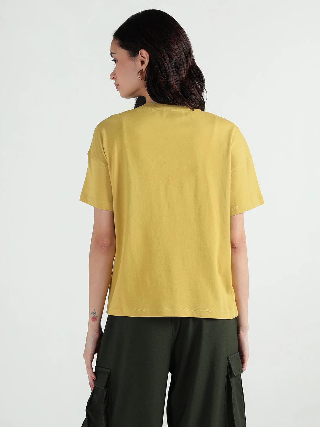 Elle Women Yellow Embellished Crew Neck Tshirt - Image 4