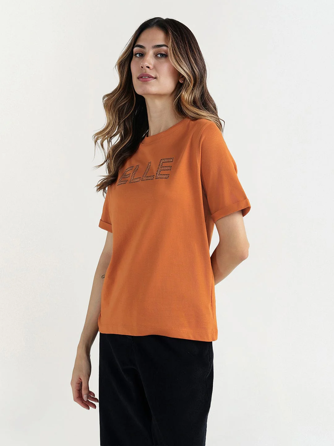 Elle Women Brown Graphic Crew Neck Tshirt - Image 3