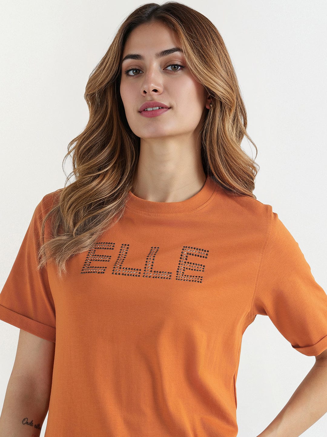Elle Women Brown Graphic Crew Neck Tshirt - Image 5