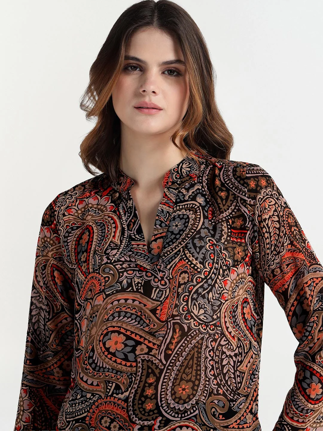 Elle Women Brown V Neck Top - Image 4