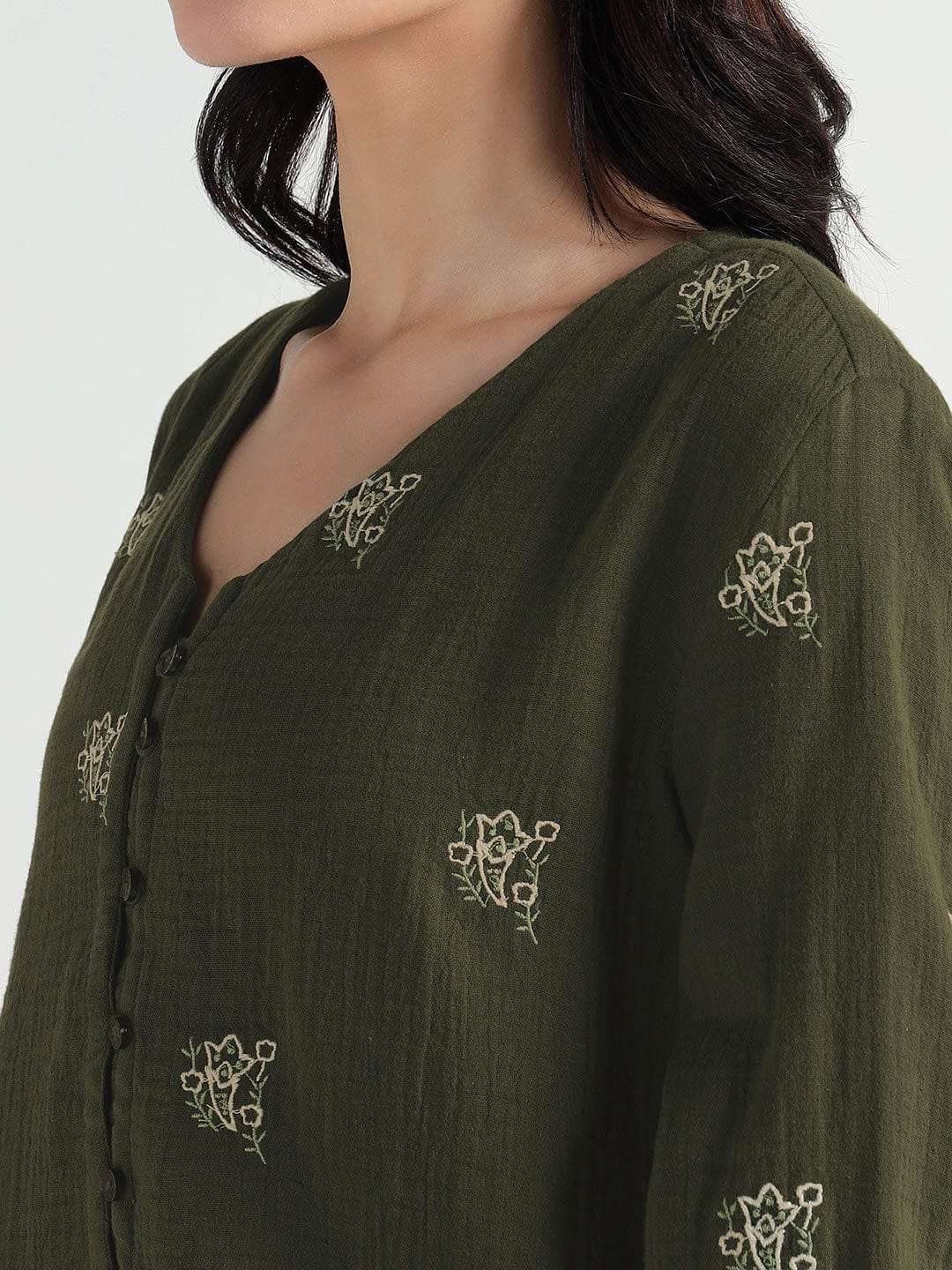 Elle Women Green Solid V Neck Top - Image 6