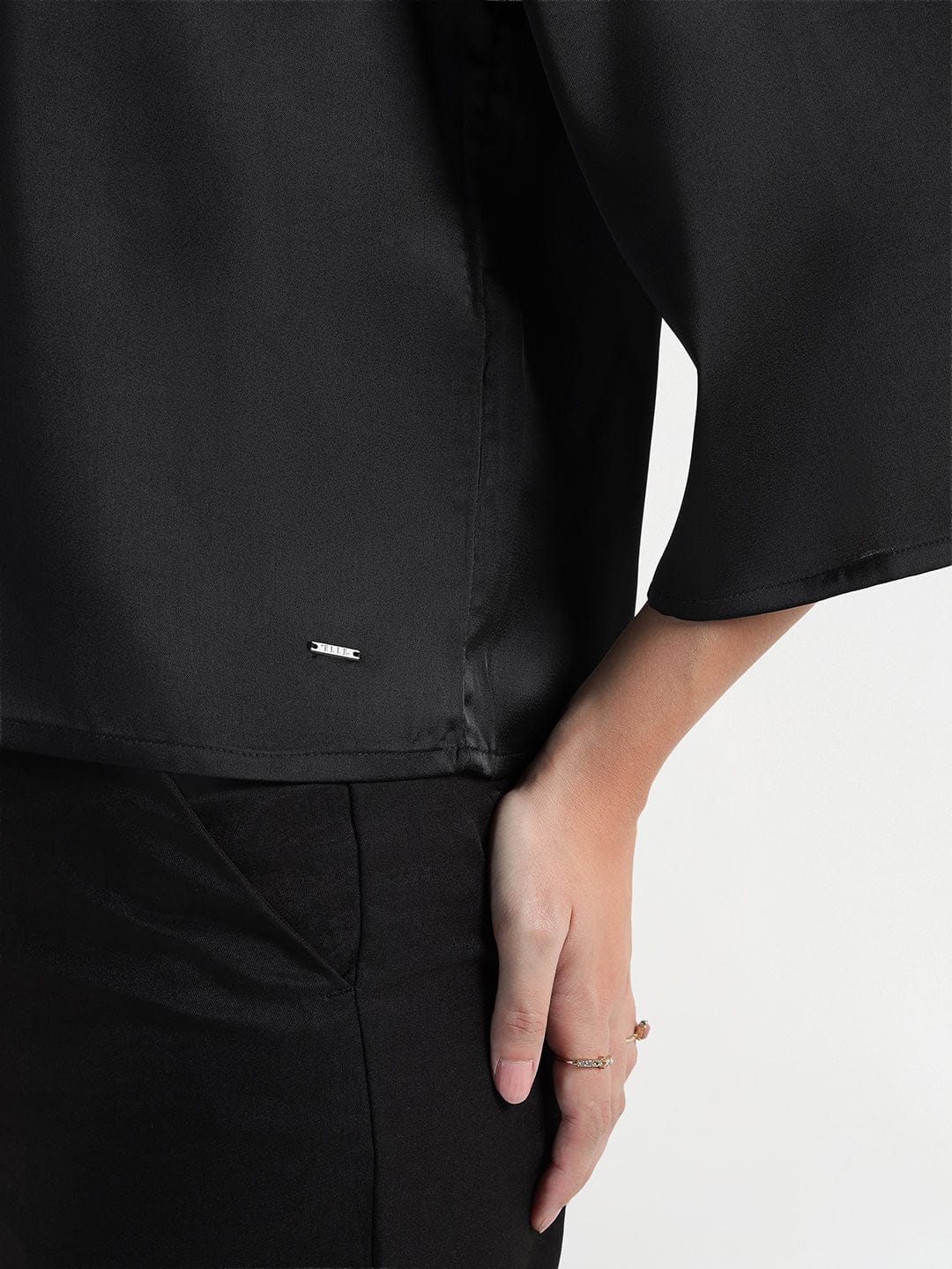 Elle Women Black Solid Collar Top - Image 6