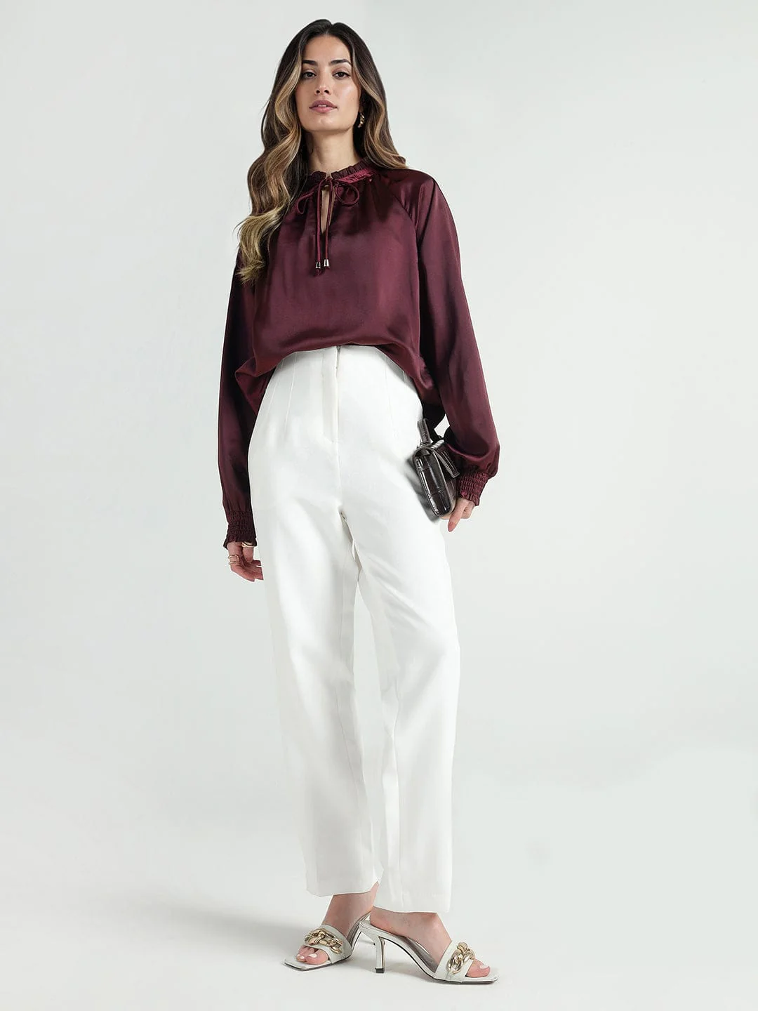Elle Women Red Solid Round Neck Top - Image 2