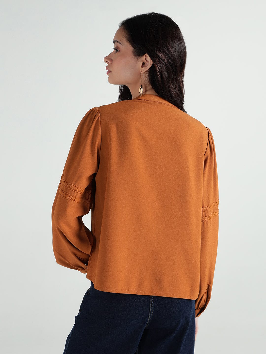 Elle Women Brown Lace Collar Top - Image 6