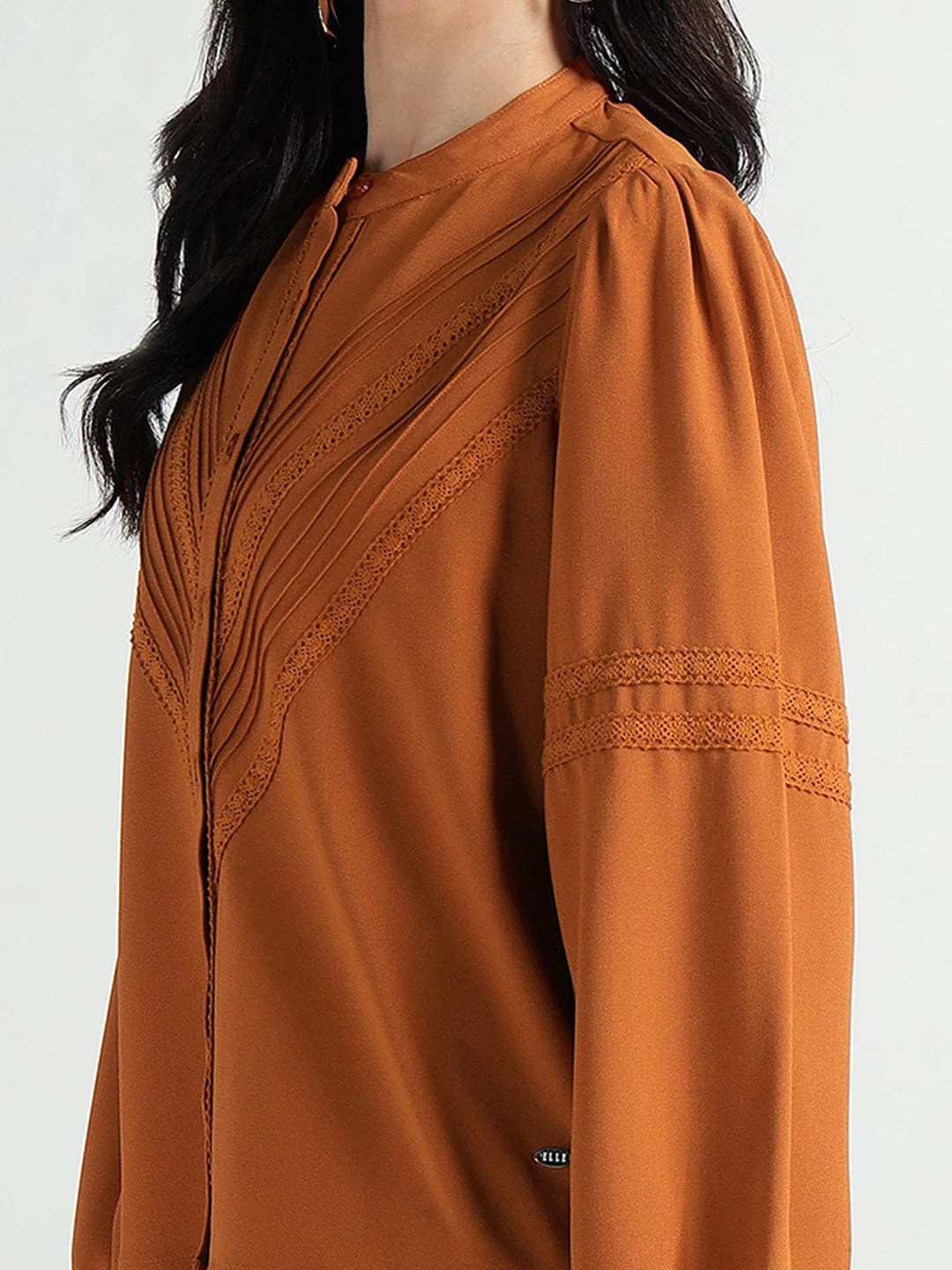 Elle Women Brown Lace Collar Top - Image 8