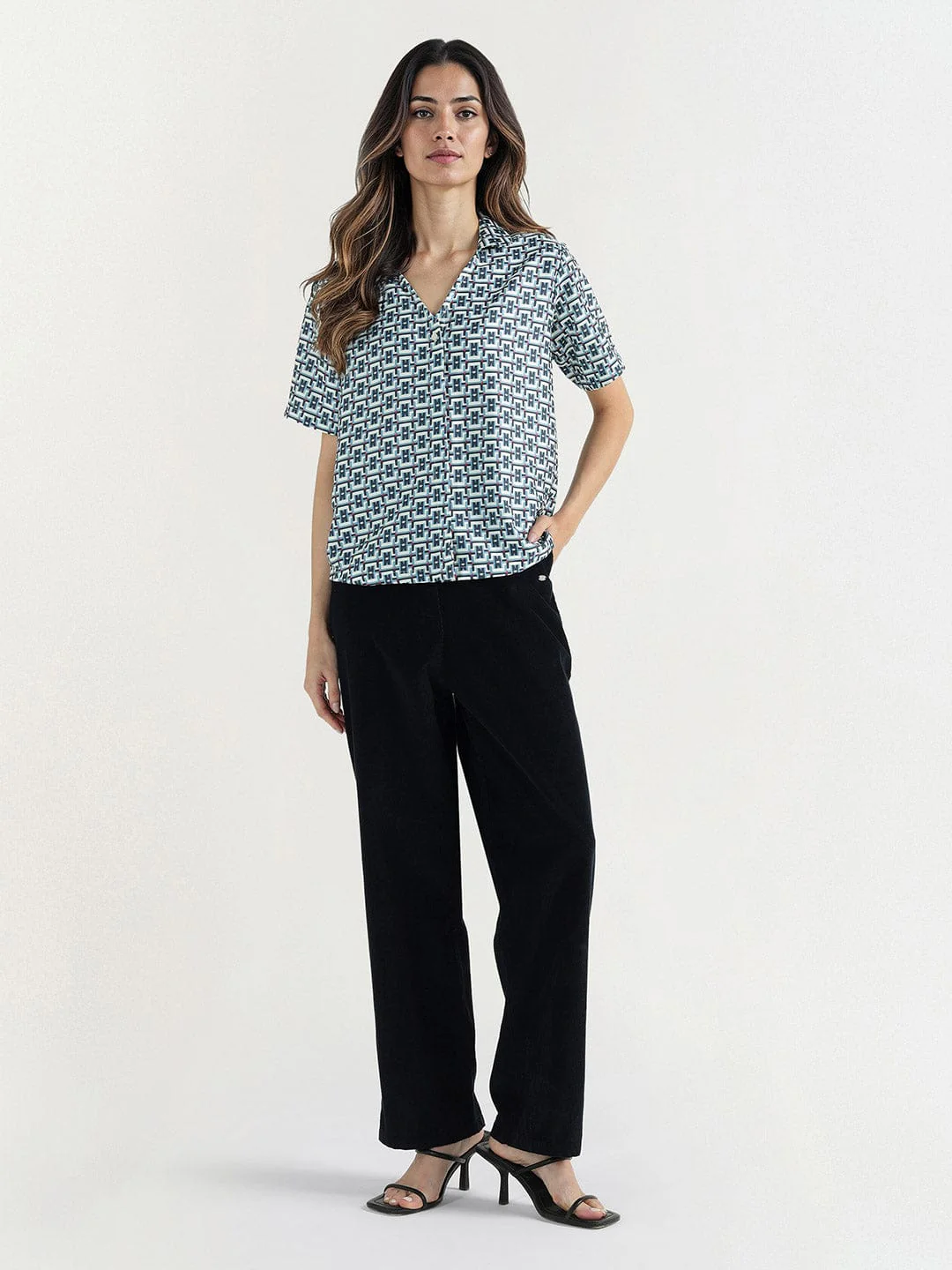 Elle Women Multi Geometric Print Collar Top - Image 2