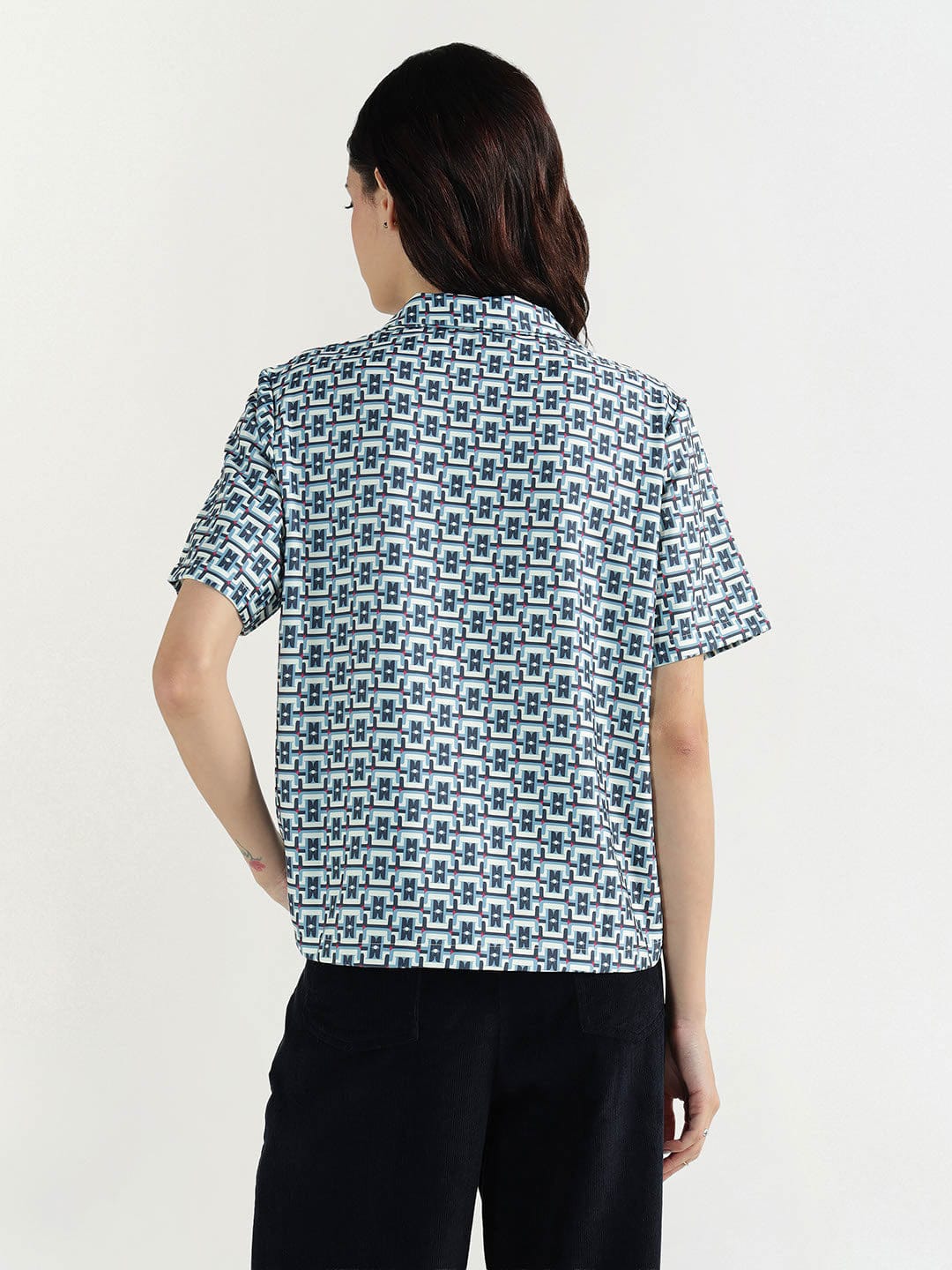 Elle Women Multi Geometric Print Collar Top - Image 4