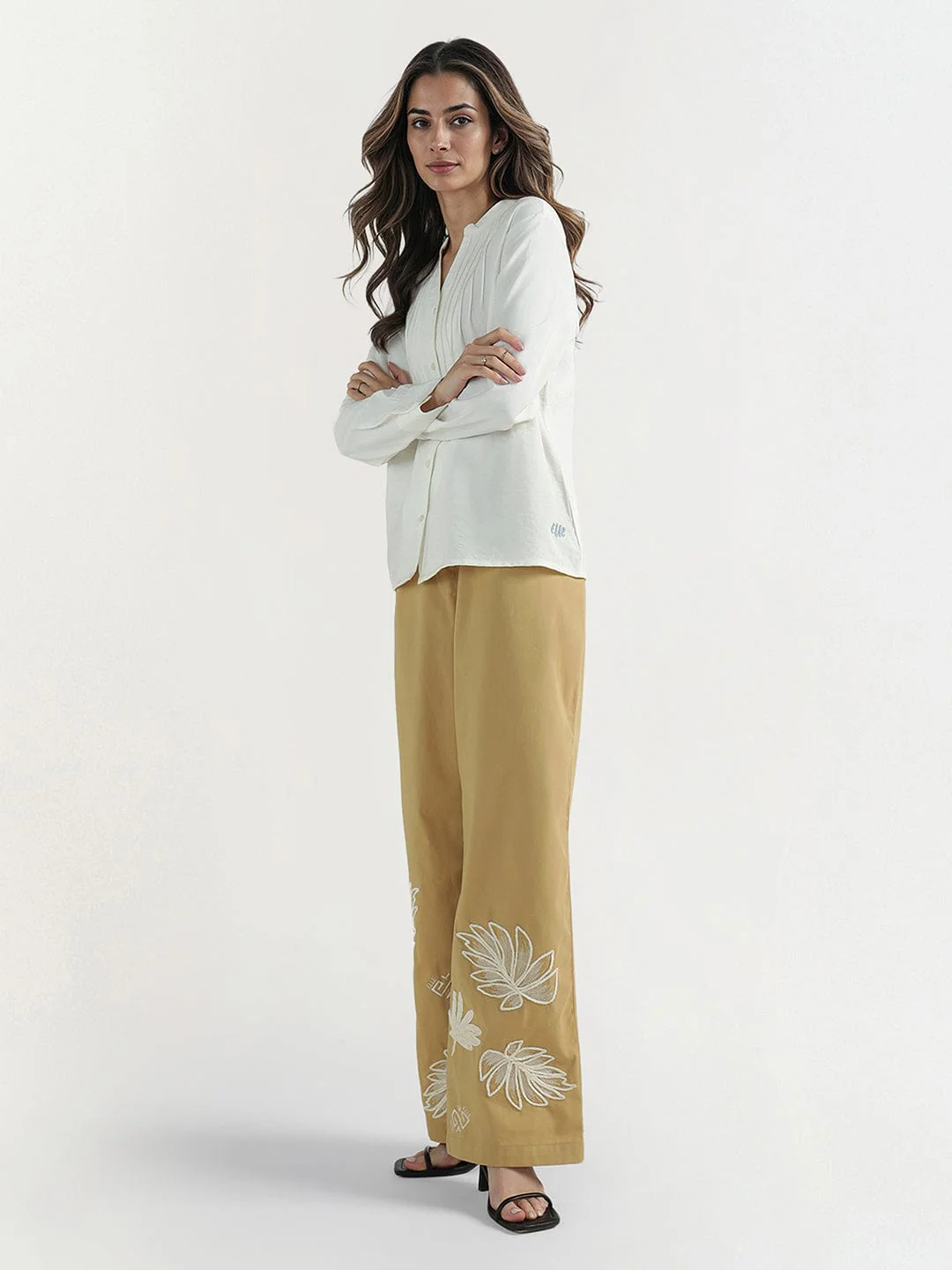 Elle Women White Solid Band Collar Top - Image 2