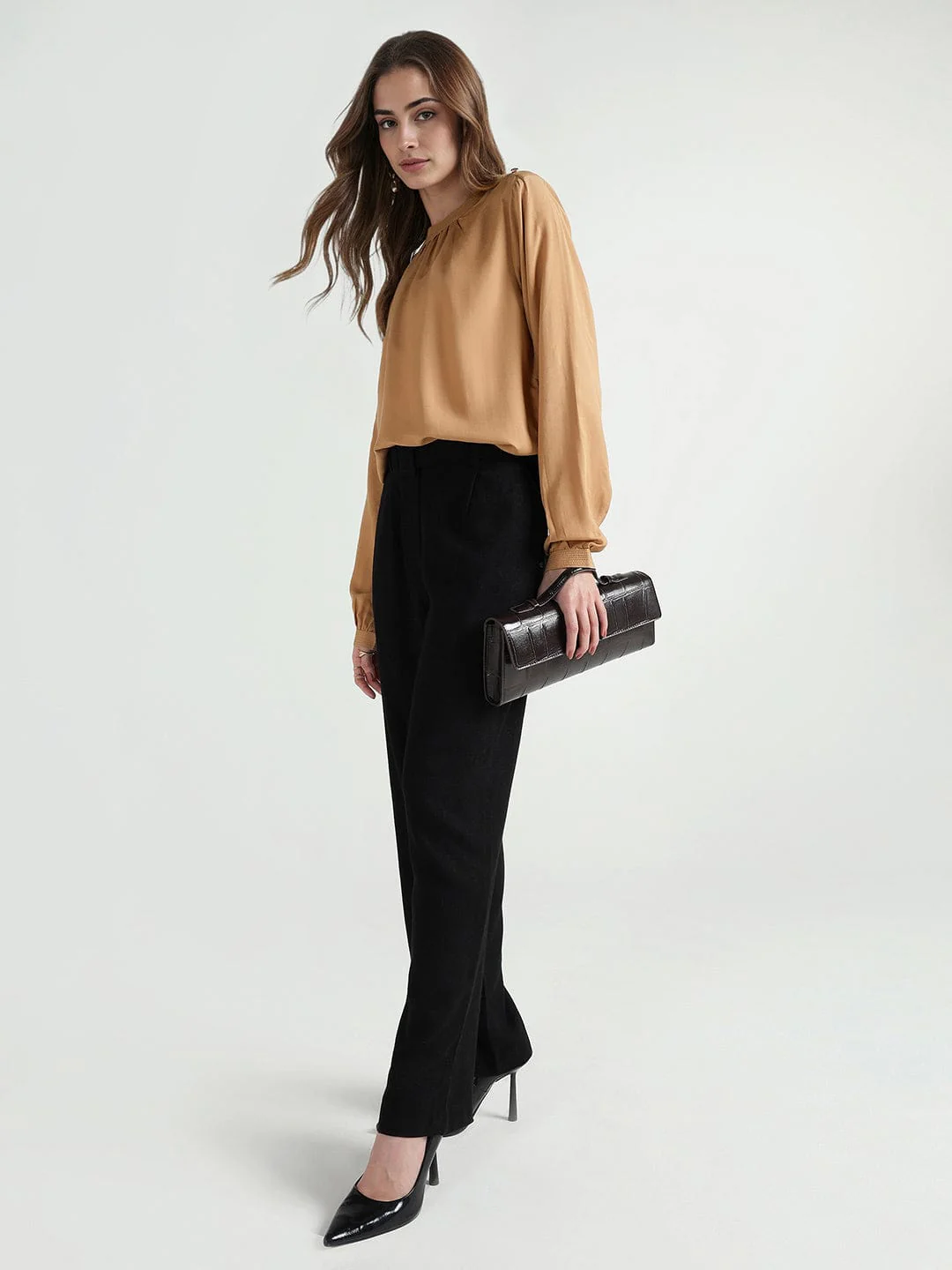 Elle Women Beige Solid Band Collar Top - Image 2