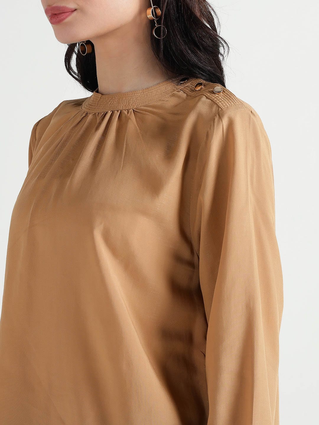 Elle Women Beige Solid Band Collar Top - Image 6