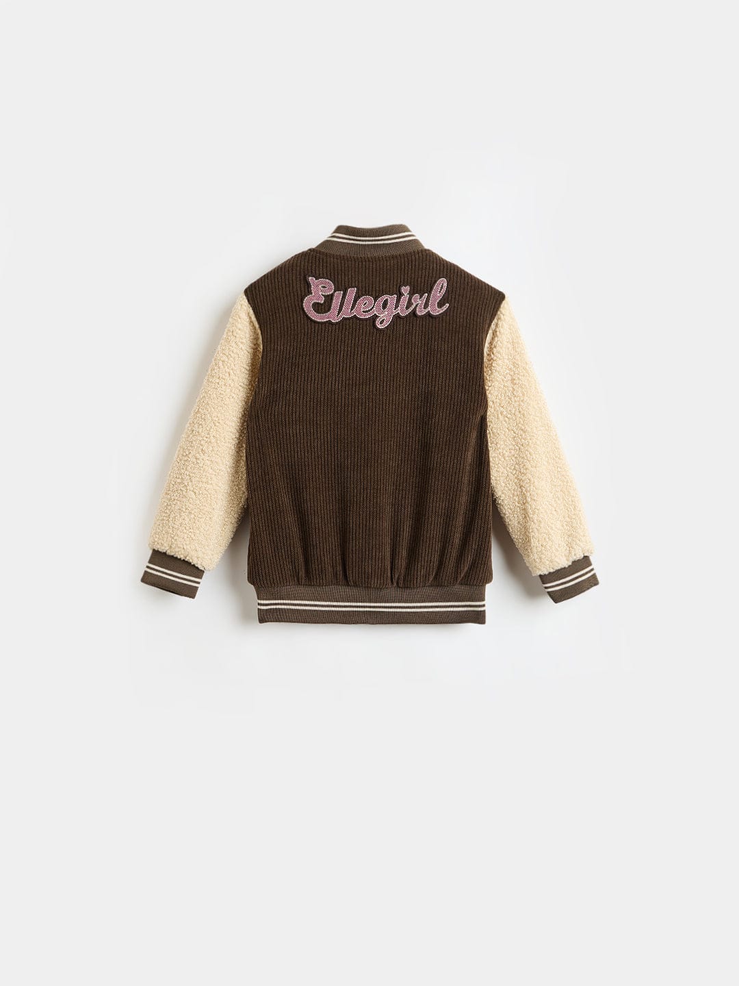 ELLE Girls Brown Logo Collar Regular Fit Varsity Jacket - Image 2