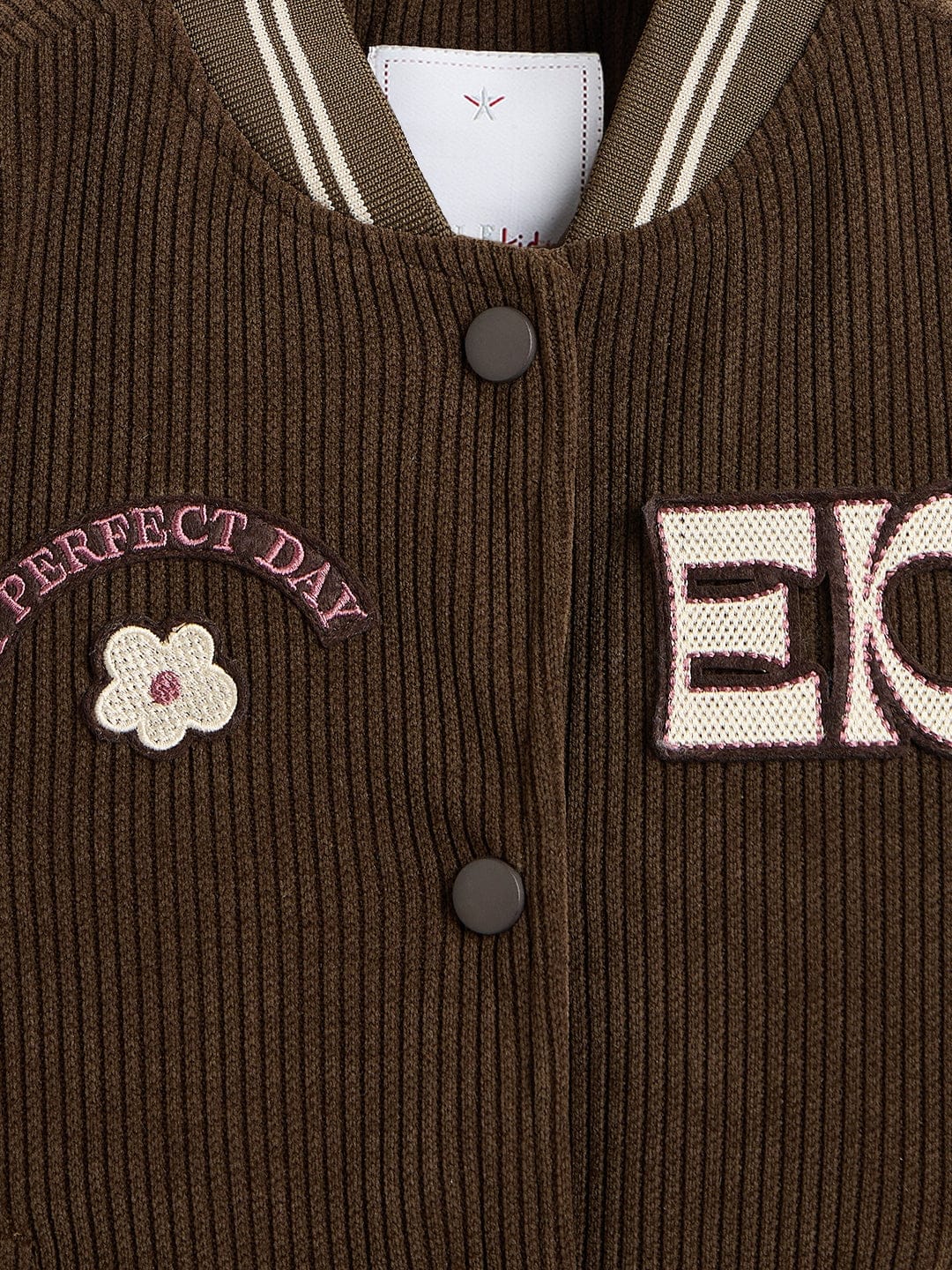 ELLE Girls Brown Logo Collar Regular Fit Varsity Jacket - Image 3