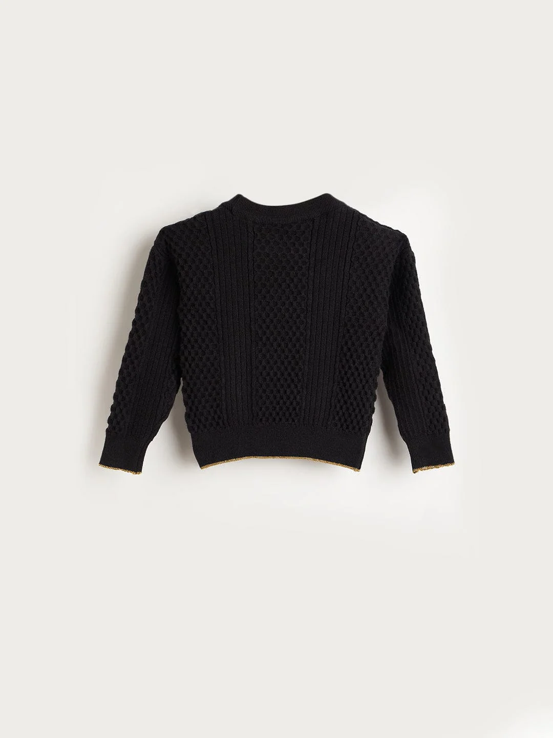 Elle Girls Regular Fit Black Textured Sweater - Image 2