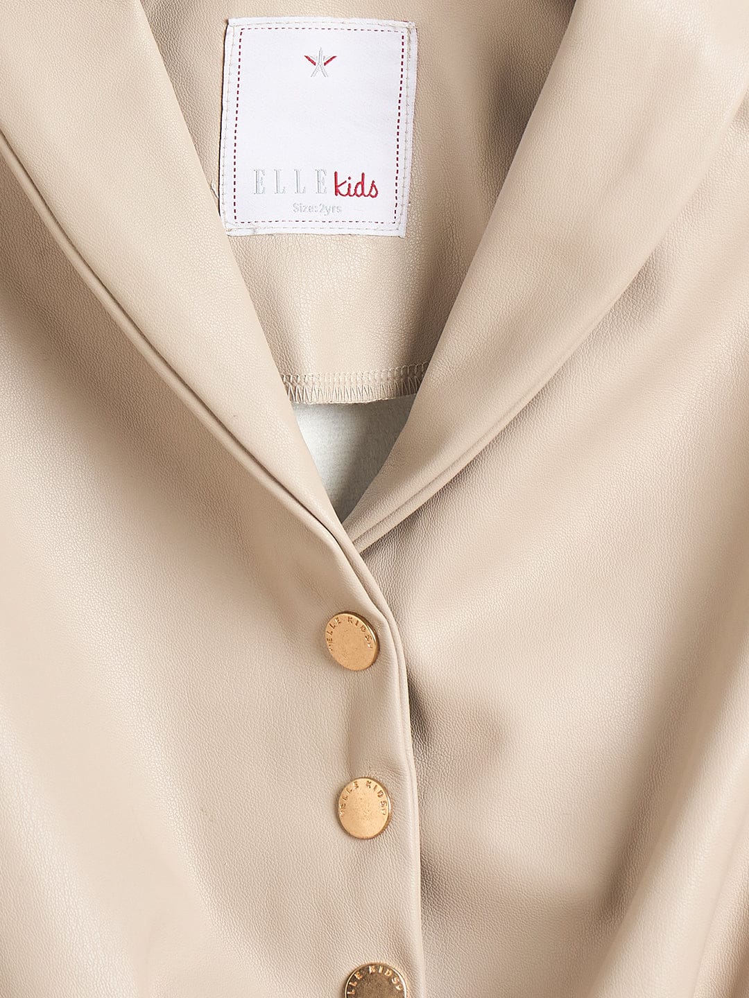 Elle Girls Beige Solid Lapel Collar Dress - Image 3