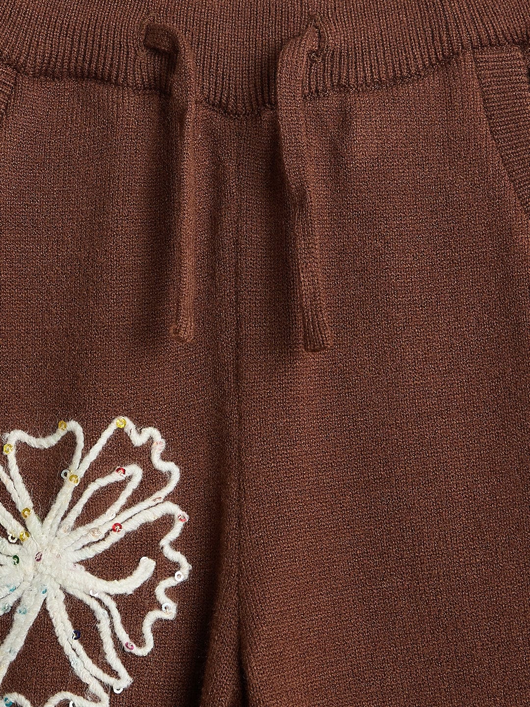 Elle Girls Fit & Flare Brown Embroidered Sweatpant - Image 3