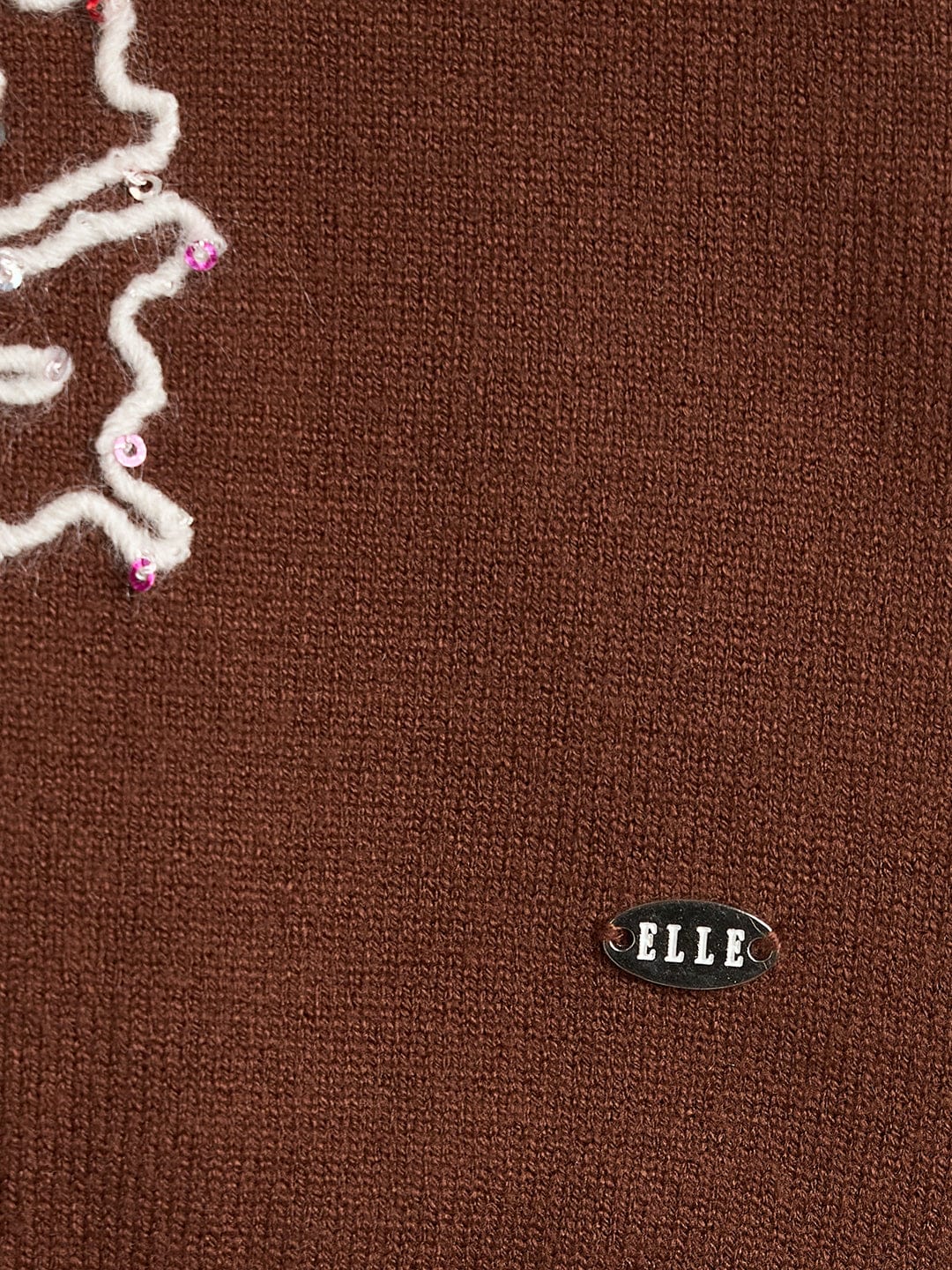 Elle Girls Regular Fit Brown Embroidered Sweater - Image 4