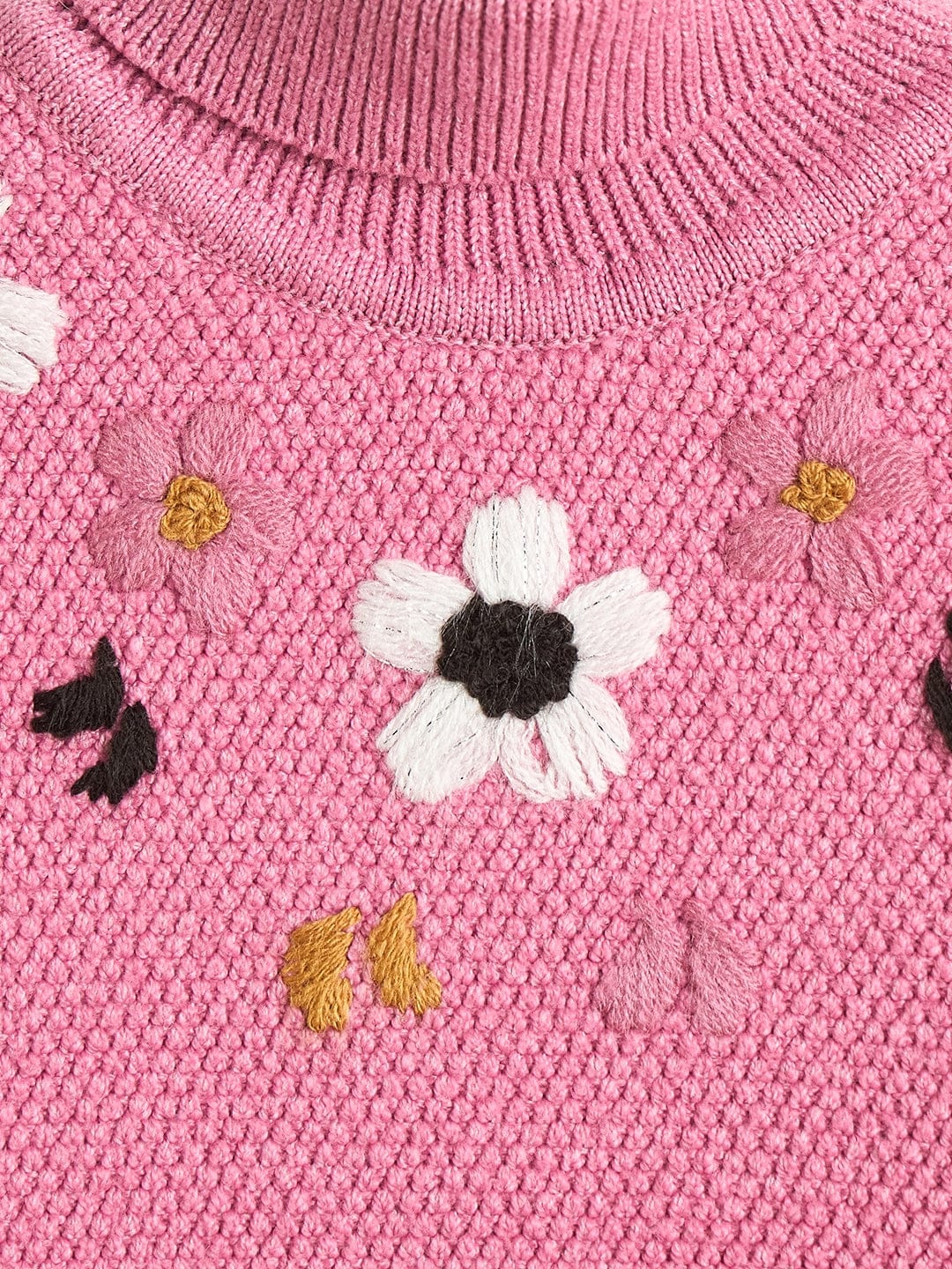 Elle Girls Pink Embroidered High Neck Sweater - Image 3