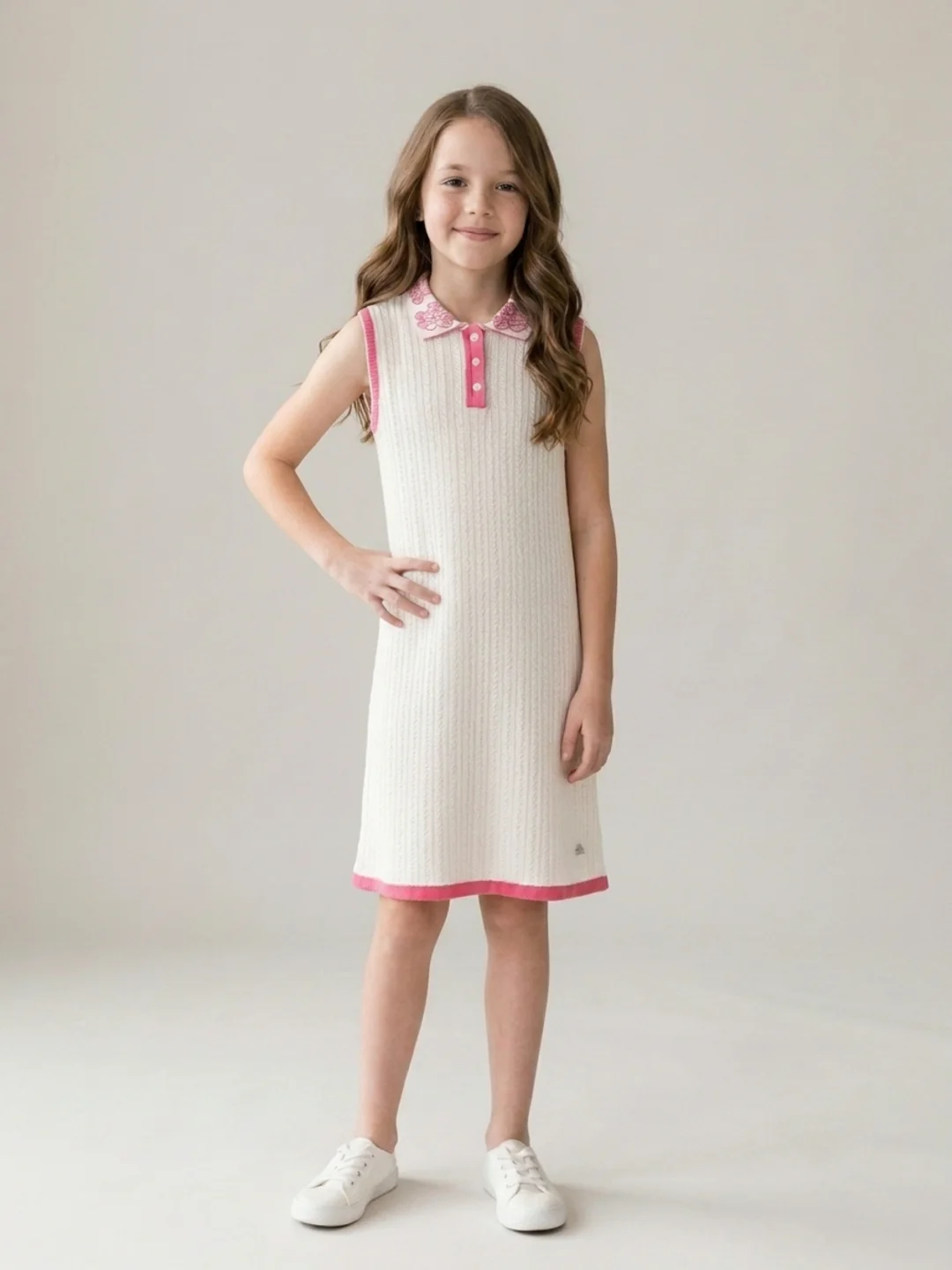 Elle Girls Cream Jacquard A-Line Fit Pure Cotton Dress - Image 5