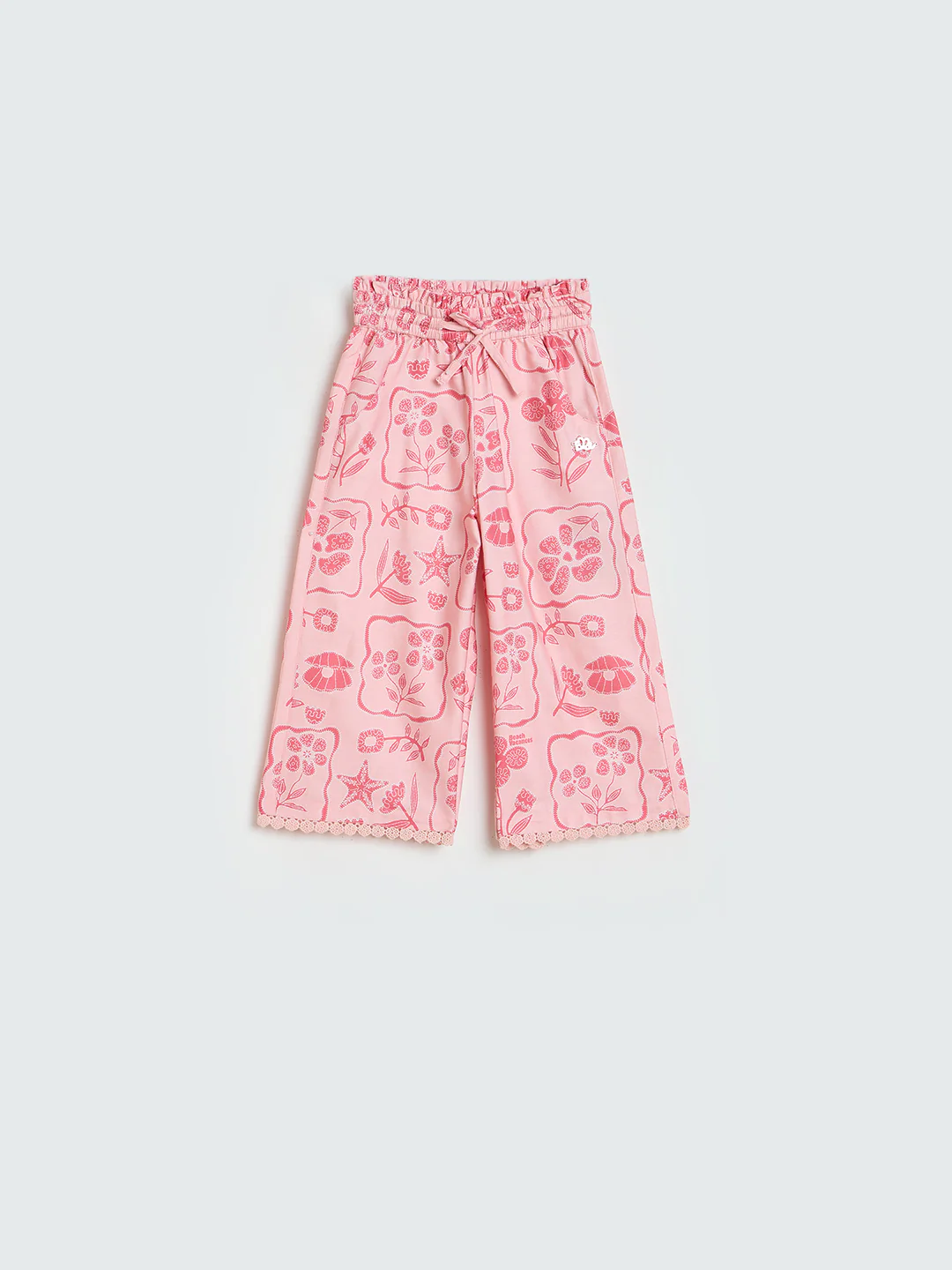 Elle Girls Pink Floral Wide Leg Pure Cotton Trouser - Image 2