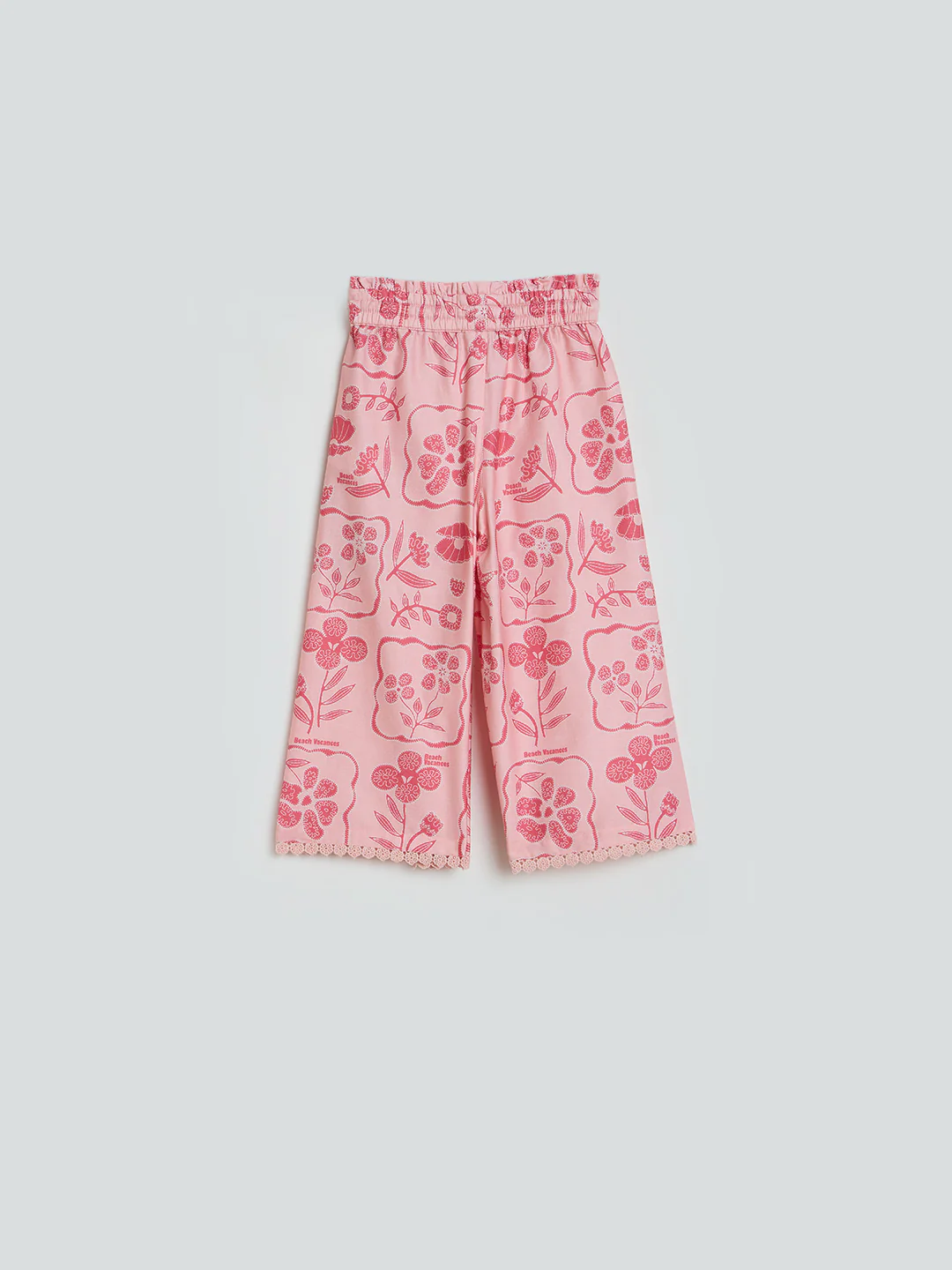Elle Girls Pink Floral Wide Leg Pure Cotton Trouser - Image 3