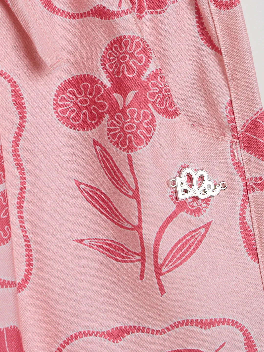 Elle Girls Pink Floral Wide Leg Pure Cotton Trouser - Image 5