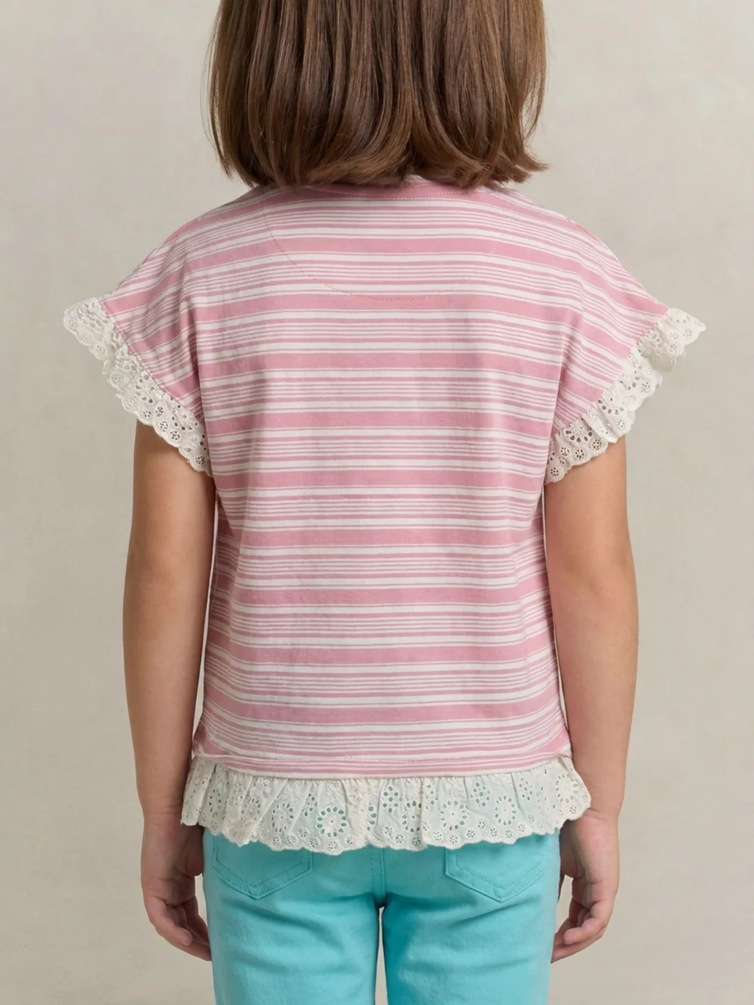 Elle Girls Pink Striped Regular Fit Pure Cotton T-Shirt - Image 3