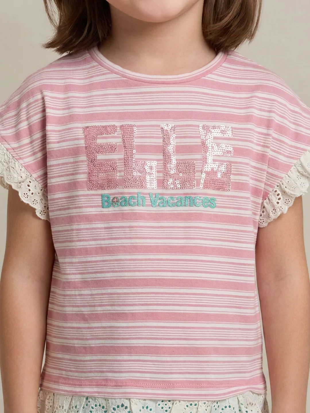 Elle Girls Pink Striped Regular Fit Pure Cotton T-Shirt - Image 4