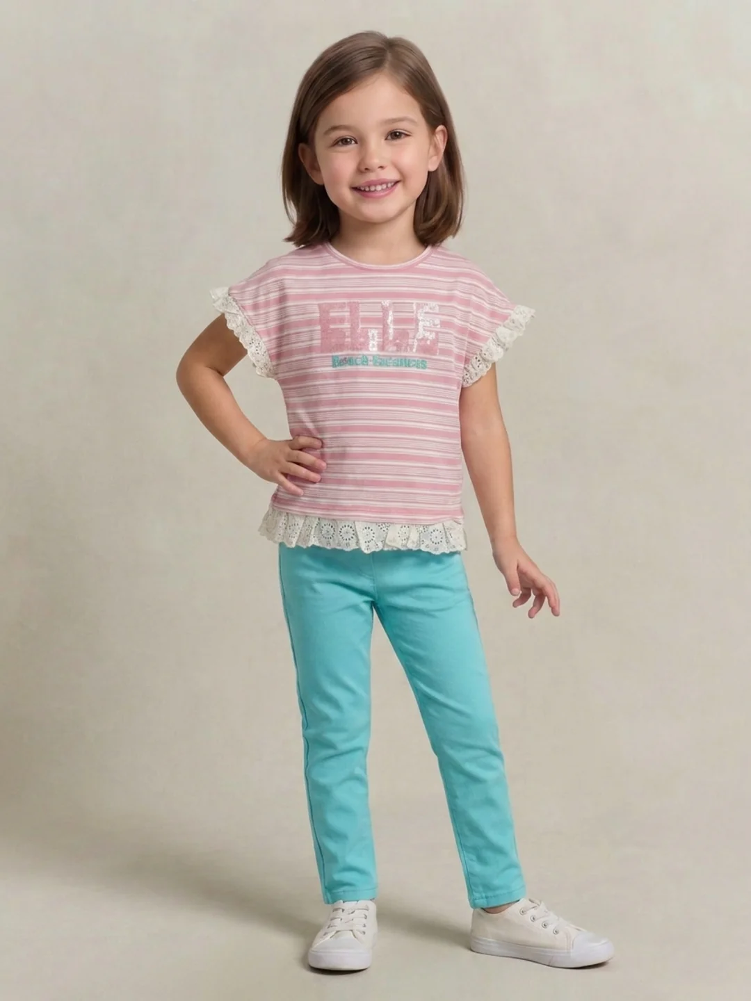 Elle Girls Pink Striped Regular Fit Pure Cotton T-Shirt - Image 5