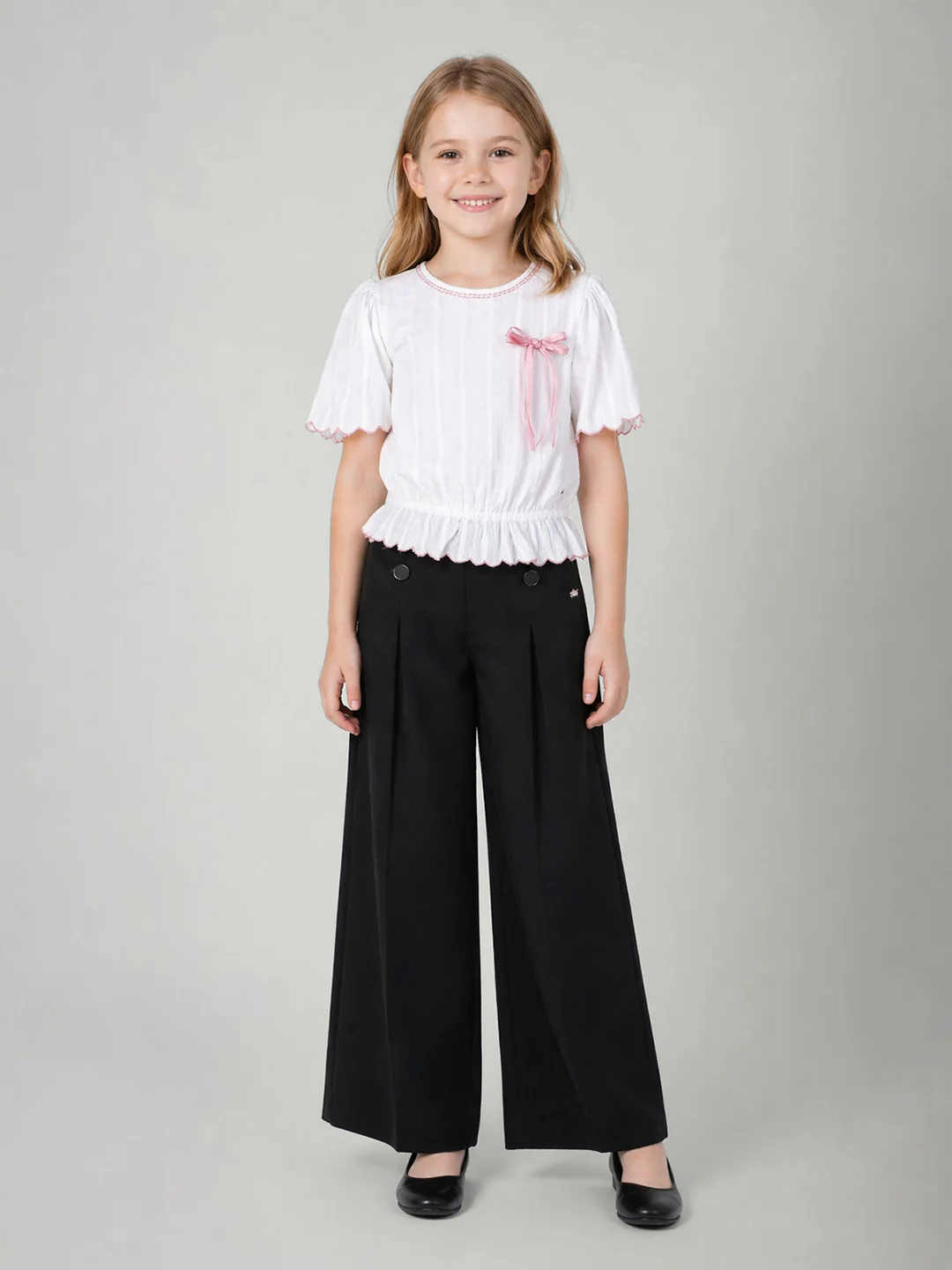 Elle Girls White Solid Blouson Pure Cotton Top - Image 2