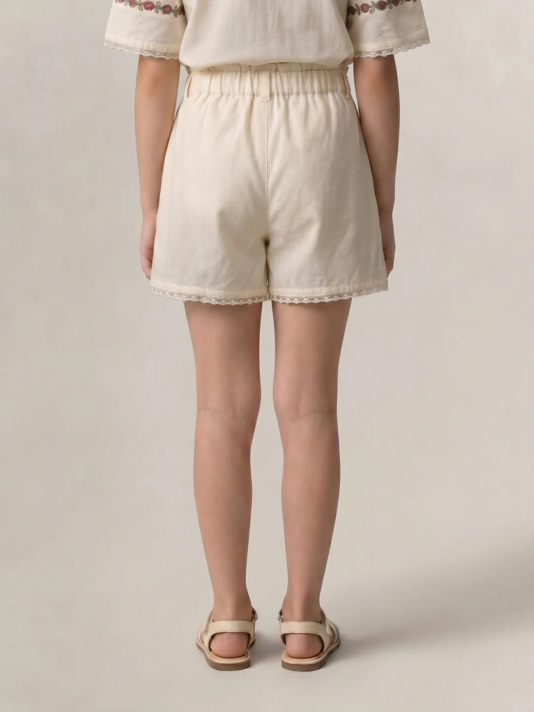 Elle Girls Cream Embroidered Regular Fit Pure Cotton Shorts - Image 3