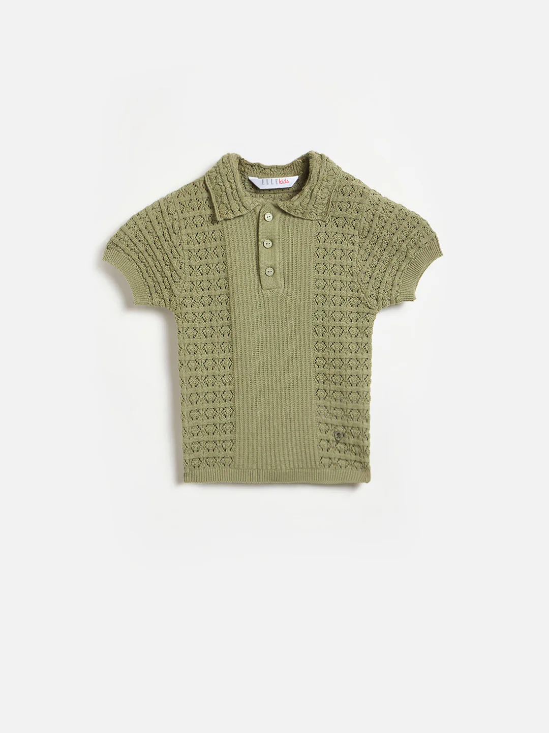 Elle Girls Green Woven Design Regular Fit Pure Cotton T-Shirt - Image 2