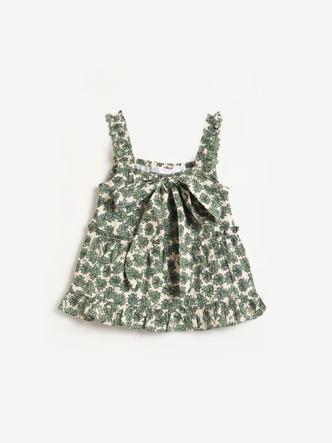 Elle Girls Green Printed Flared Fit Pure Cotton Top - Image 2