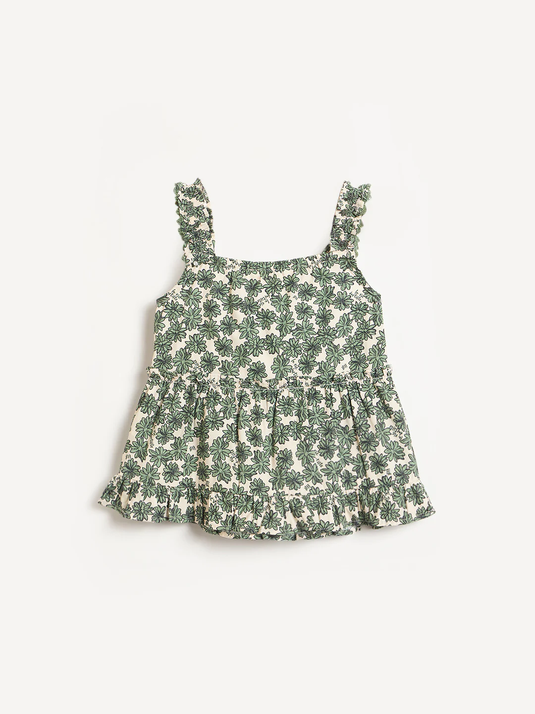 Elle Girls Green Printed Flared Fit Pure Cotton Top - Image 3